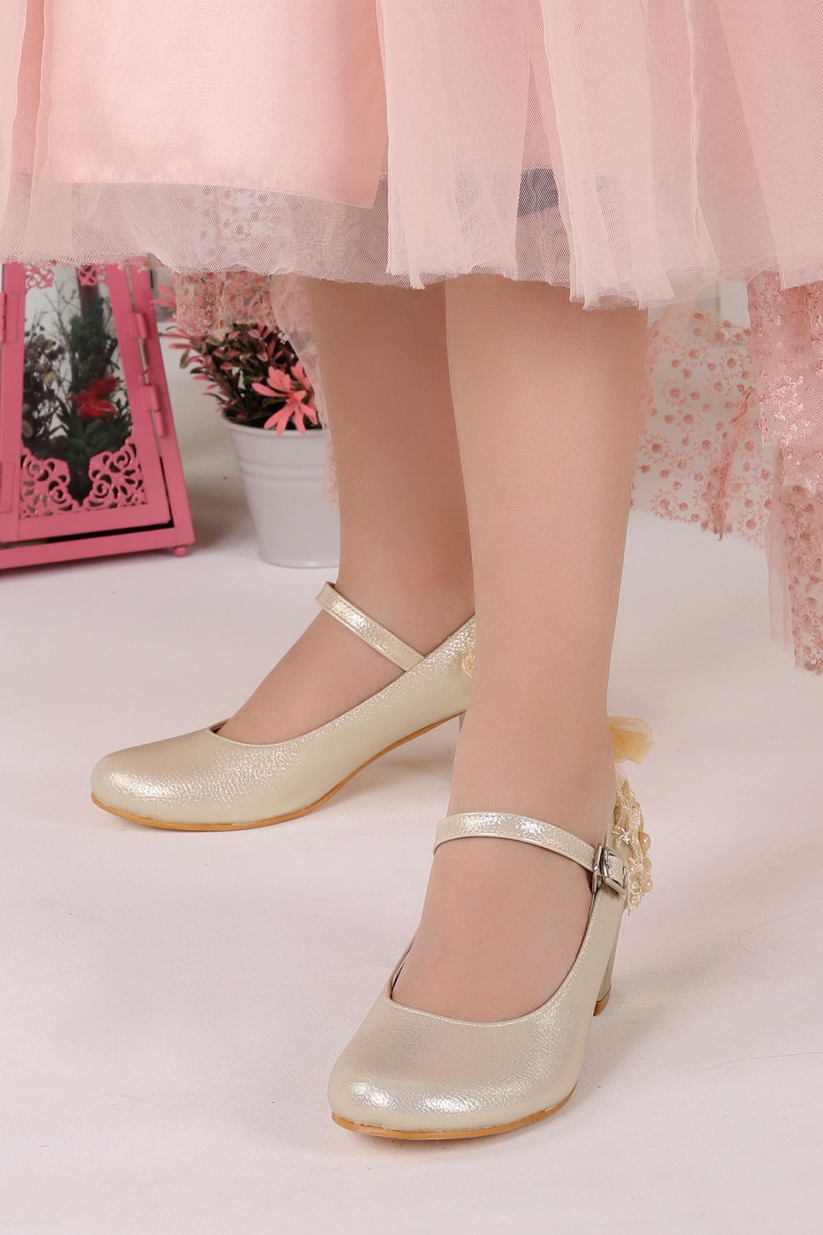 Cara Vakko Günlük Kız Çocuk 4 Cm Topuklu Abiye Ayakkabı Altın - Görsel 5
