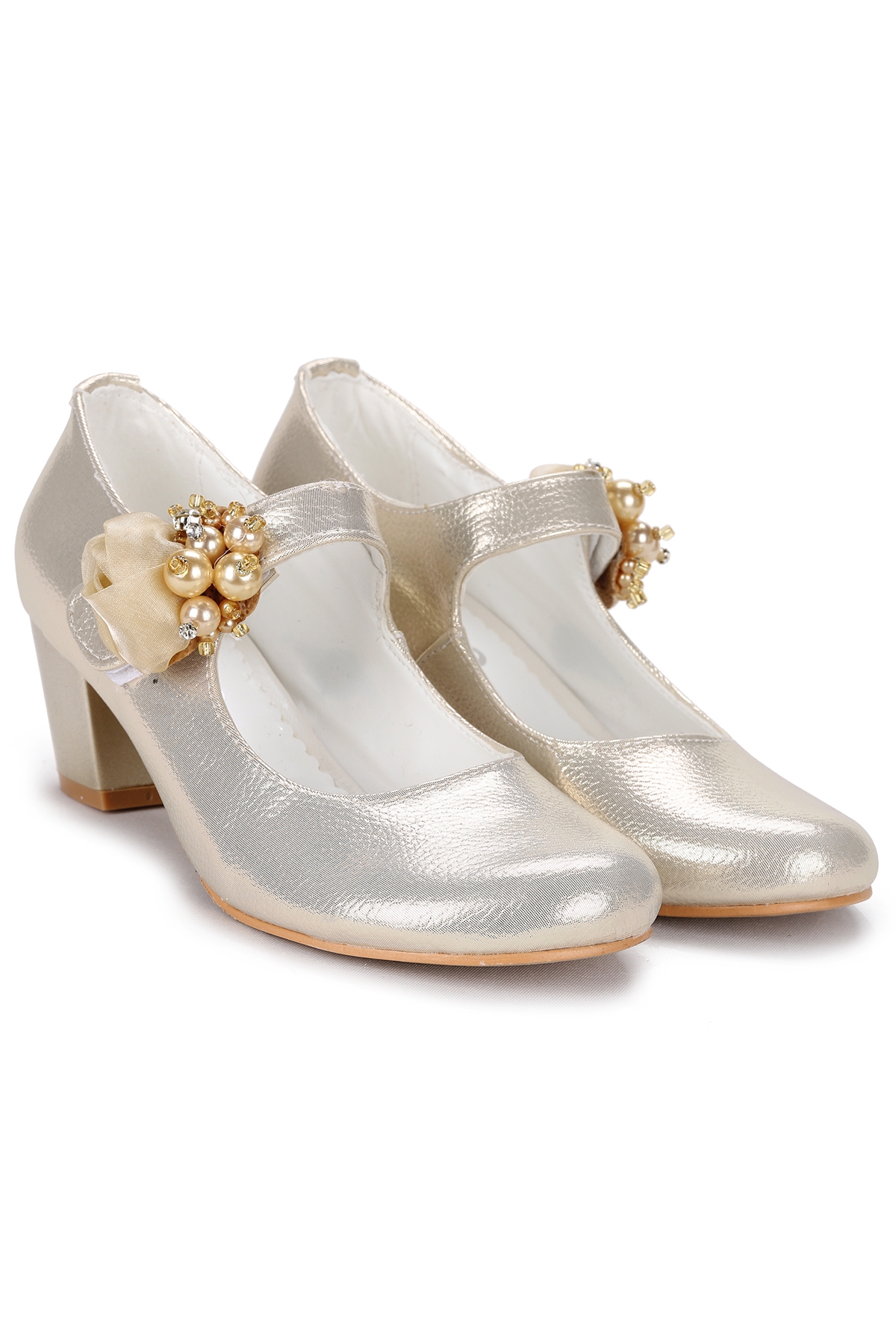 Angelina Vakko Günlük Kız Çocuk 4 Cm Topuklu Abiye Ayakkabı Altın - Görsel 4