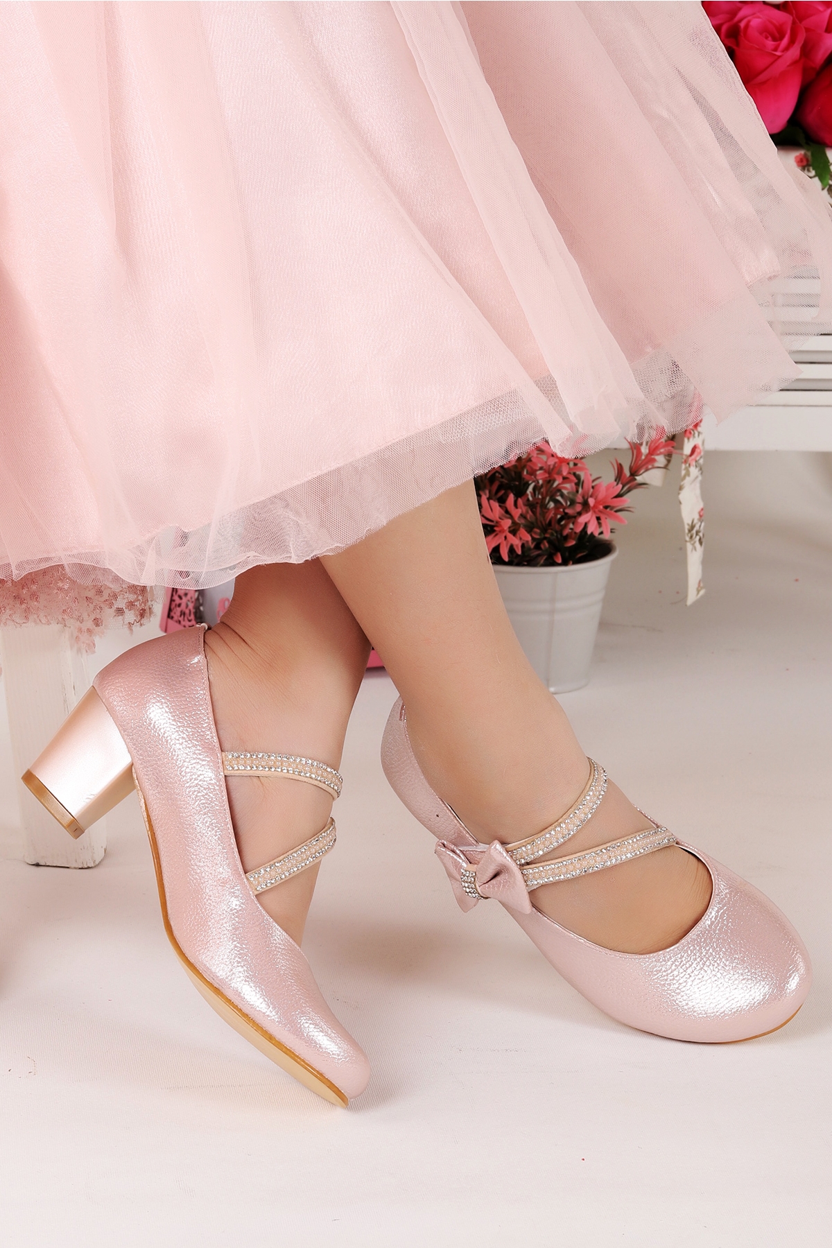 Aisha Vakko Günlük Kız Çocuk 4 Cm Topuklu Abiye Ayakkabı Pudra - Görsel 2