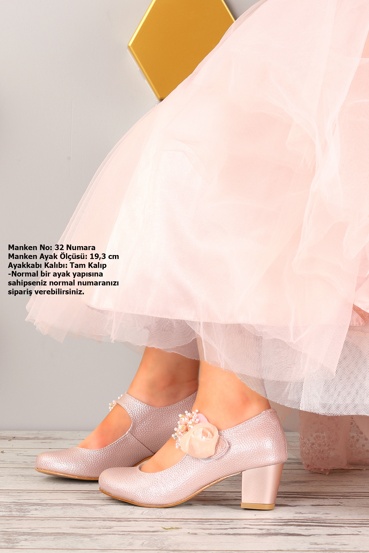 Angelina Vakko Günlük Kız Çocuk 4 Cm Topuklu Abiye Ayakkabı Pudra - Görsel 4