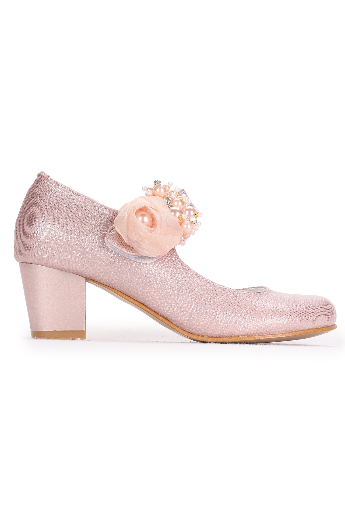 Angelina Vakko Günlük Kız Çocuk 4 Cm Topuklu Abiye Ayakkabı Pudra - Görsel 5