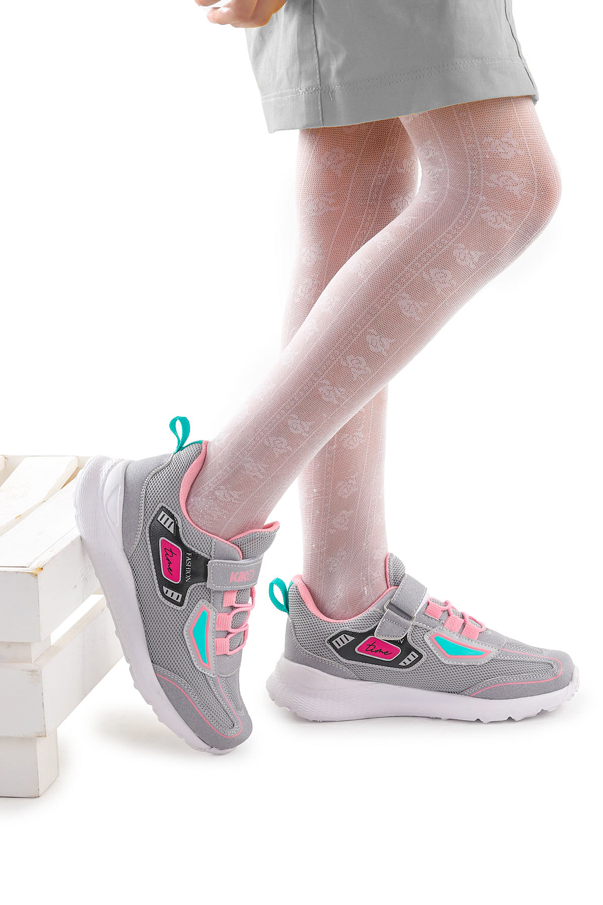 Cırtlı Fileli Kız Çocuk Spor Ayakkabı 3003 Buz - Şeker - Görsel 4