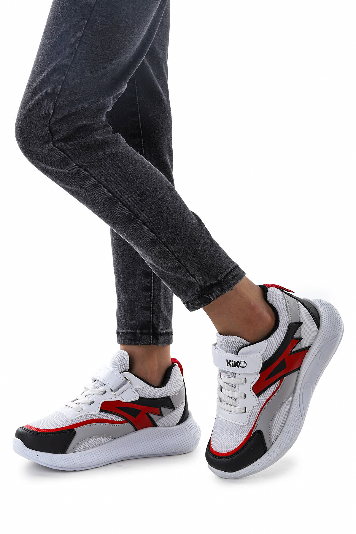 Rosalda Cırtlı Fileli Erkek Çocuk Spor Ayakkabı Kırmızı - Beyaz - Siyah - Görsel 3