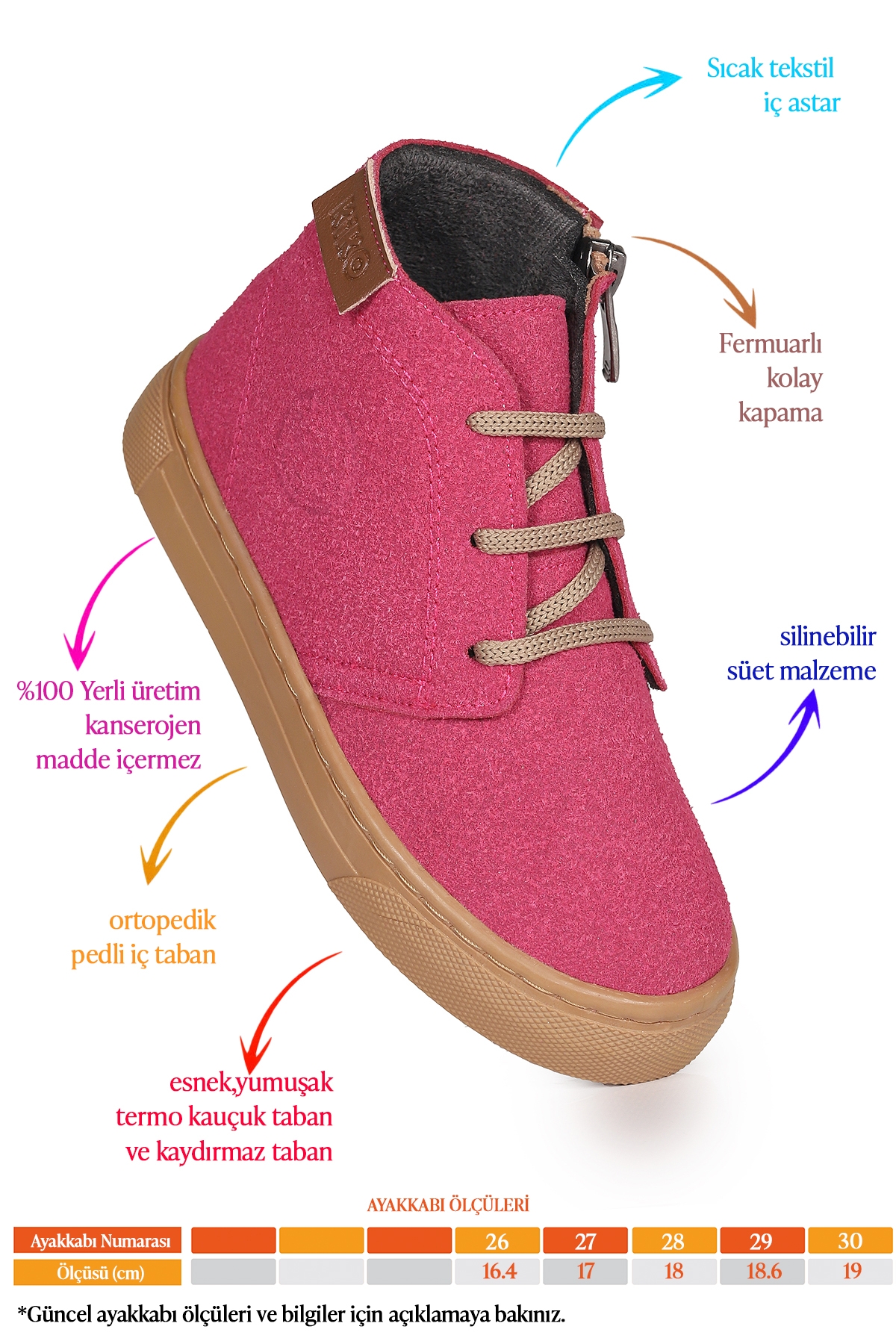 Kiko Kids Homer Fermuarlı Kız Çocuk Günlük Bot Ayakkabı Fuşya - Görsel 3