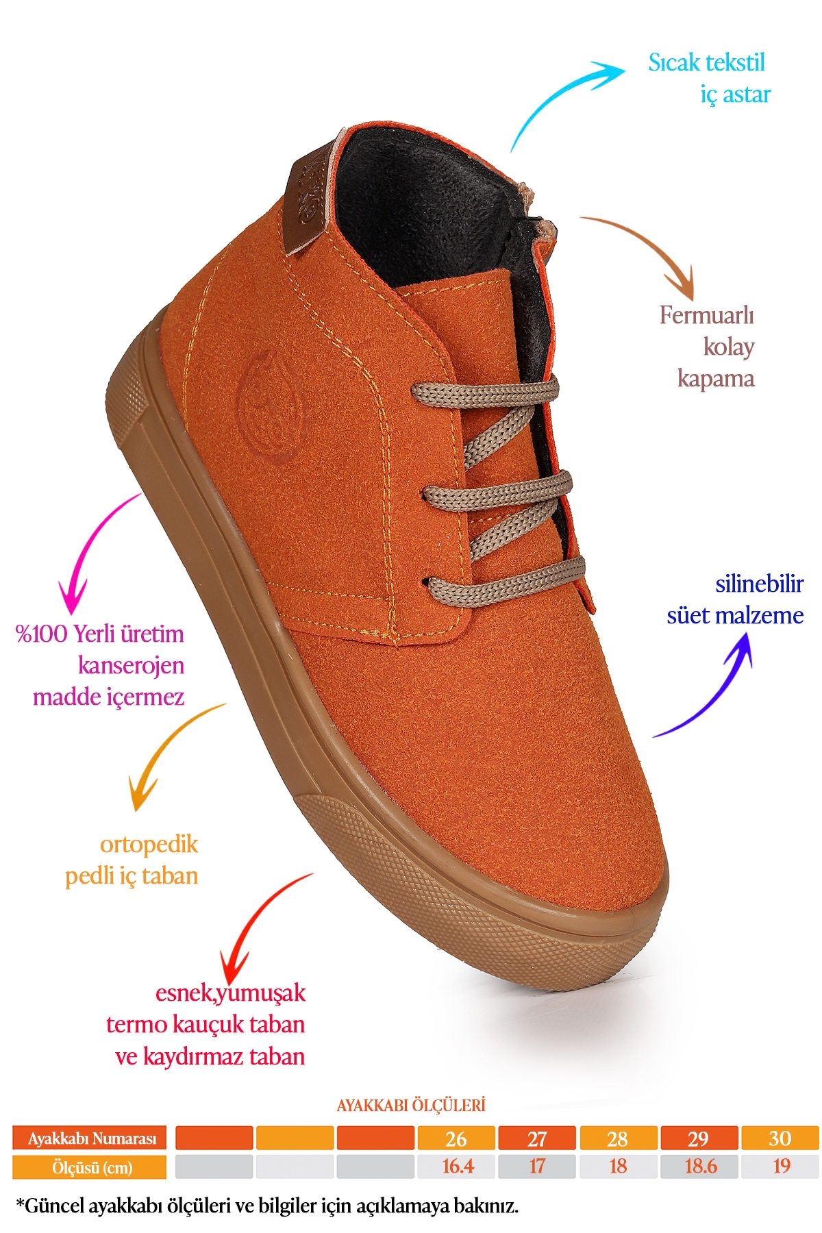 Homer Fermuarlı Erkek Çocuk Günlük Bot Ayakkabı Turuncu - Görsel 3