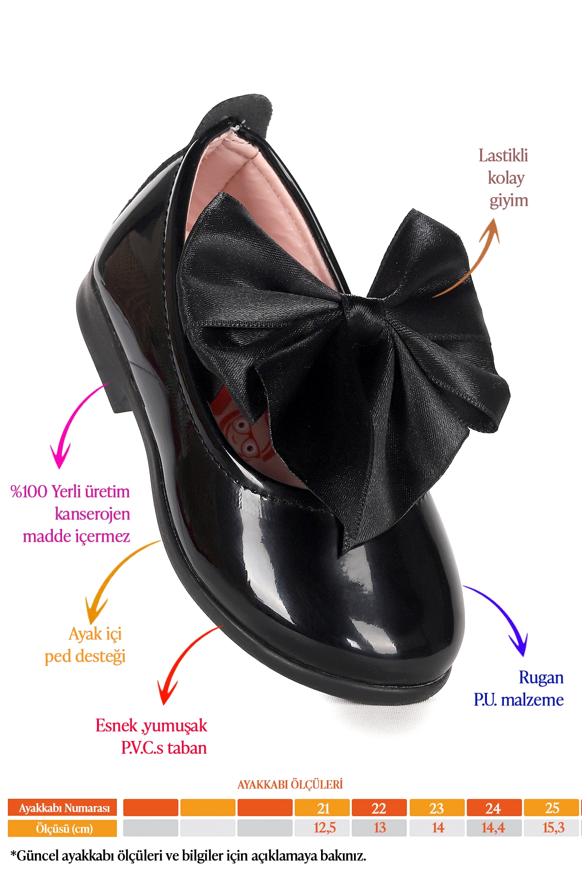 Tari Rugan Fiyonk Lastikli Kız Bebek Babet Ayakkabı Siyah - Görsel 3