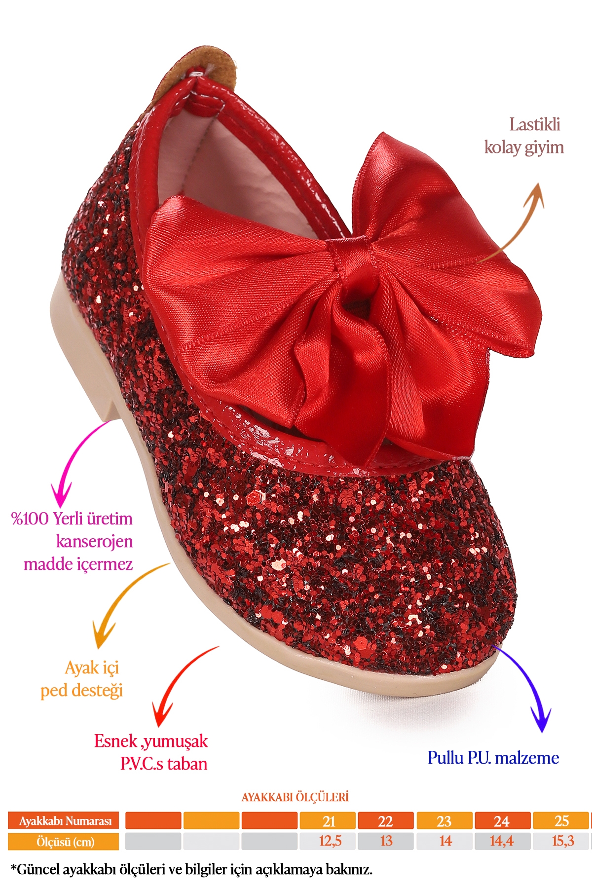 Tari Cam Kırığı Fiyonk Lastikli Kız Bebek Babet Ayakkabı Kırmızı - Görsel 3