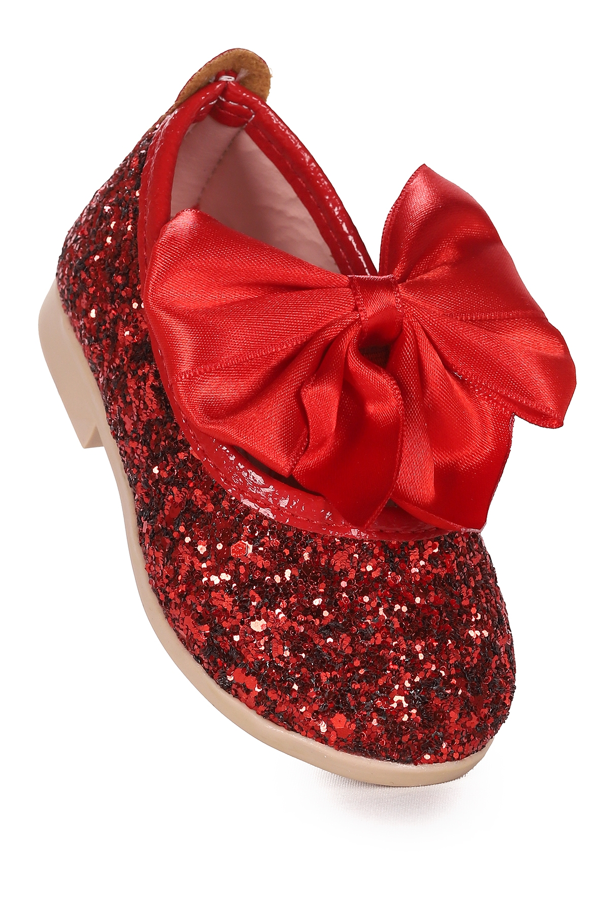 Tari Cam Kırığı Fiyonk Lastikli Kız Bebek Babet Ayakkabı Kırmızı - Görsel 4
