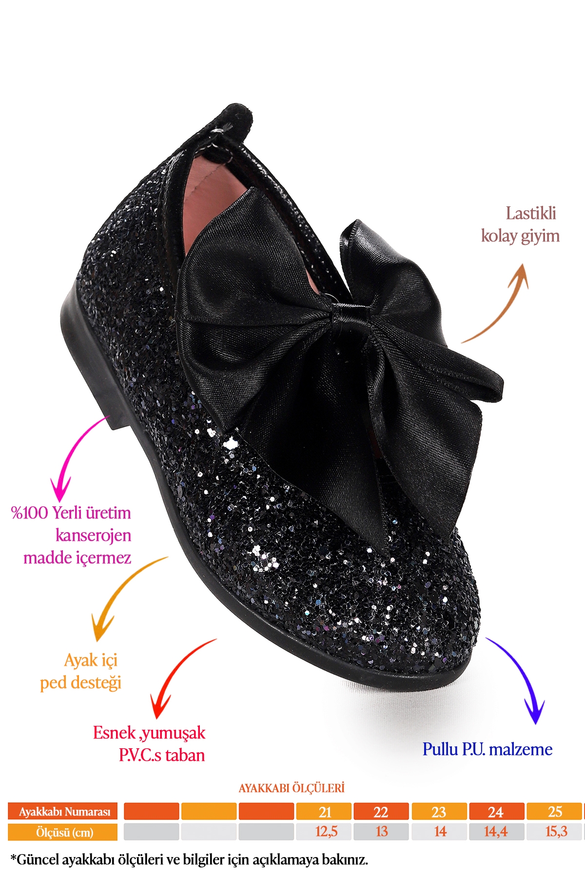 Tari Cam Kırığı Fiyonk Lastikli Kız Bebek Babet Ayakkabı Siyah - Görsel 3
