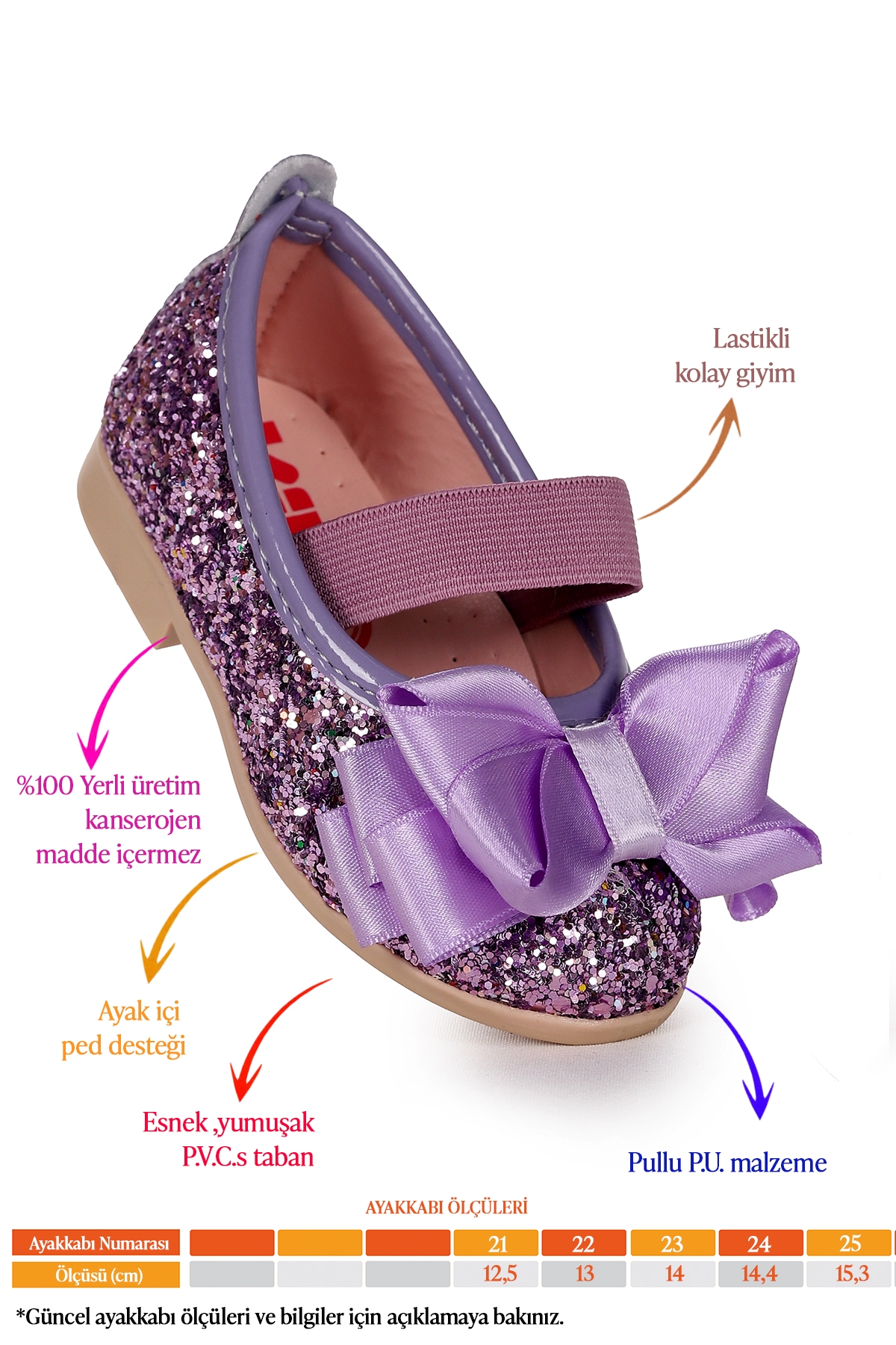 Panı Cam Kırığı Fiyonk Lastikli Kız Bebek Babet Ayakkabı Lila - Görsel 3