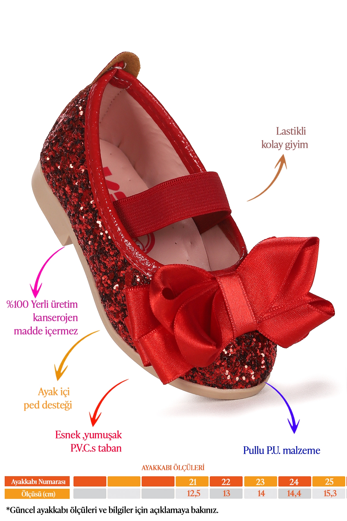 Panı Cam Kırığı Fiyonk Lastikli Kız Bebek Babet Ayakkabı Kırmızı - Görsel 3