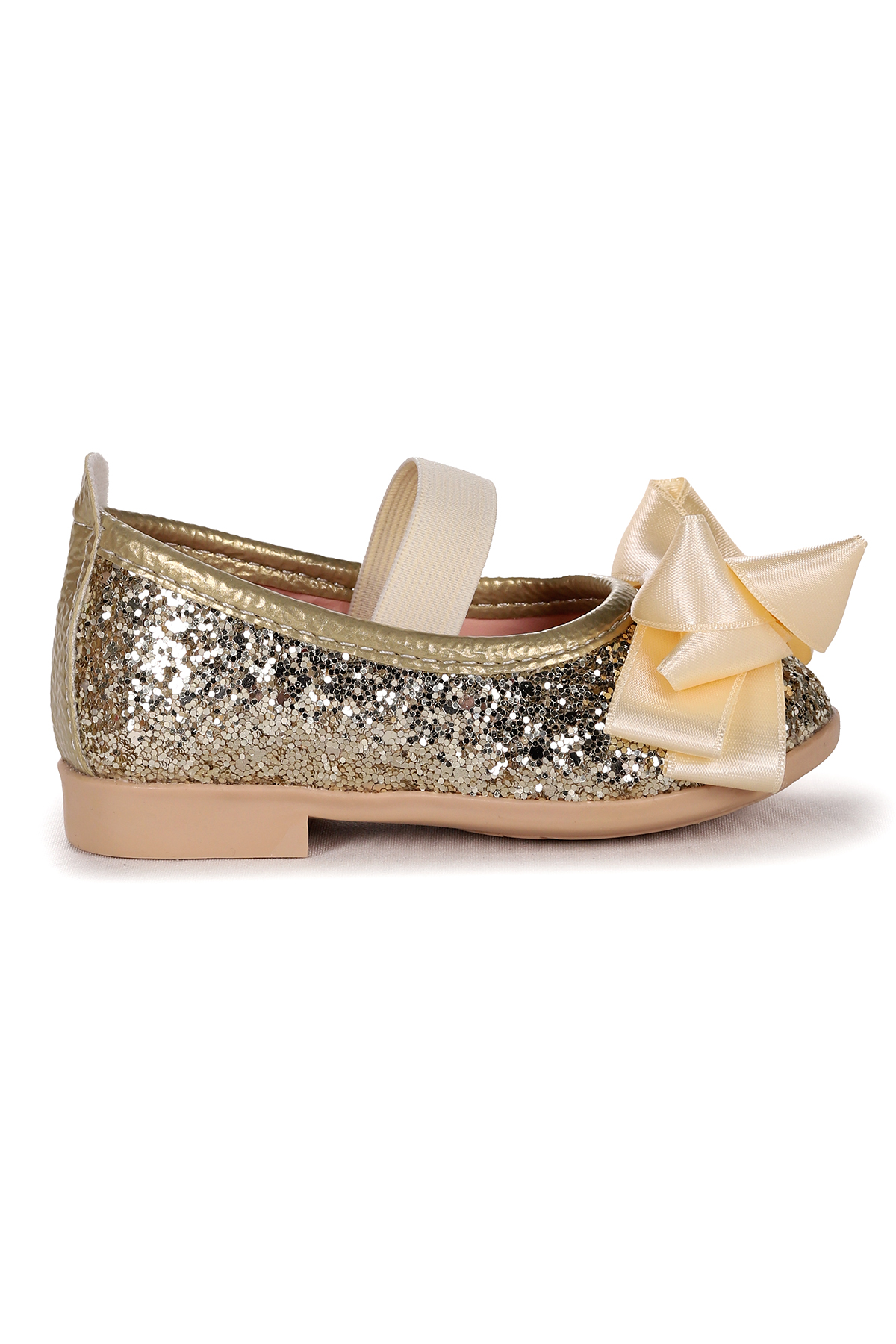 Panı Cam Kırığı Fiyonk Lastikli Kız Bebek Babet Ayakkabı Altın - Görsel 2