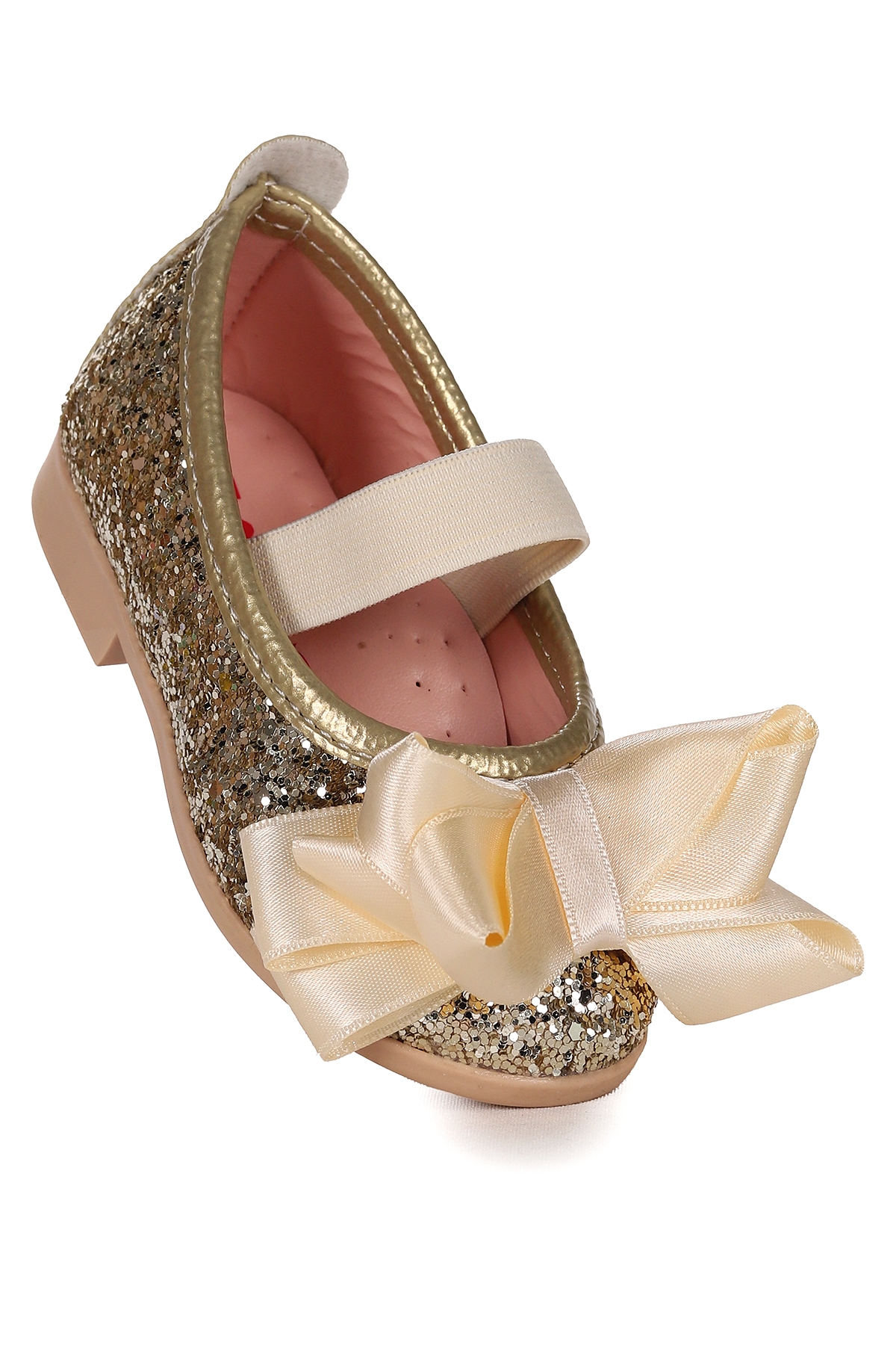 Panı Cam Kırığı Fiyonk Lastikli Kız Bebek Babet Ayakkabı Altın - Görsel 4