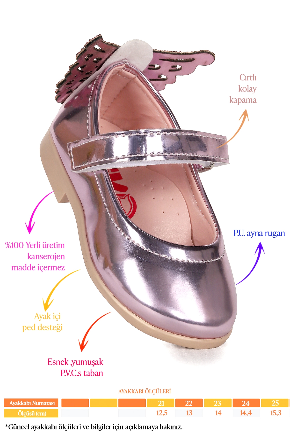 Friga Ayna Kelebek Cırtlı Kız Bebek Babet Ayakkabı Pembe - Görsel 3