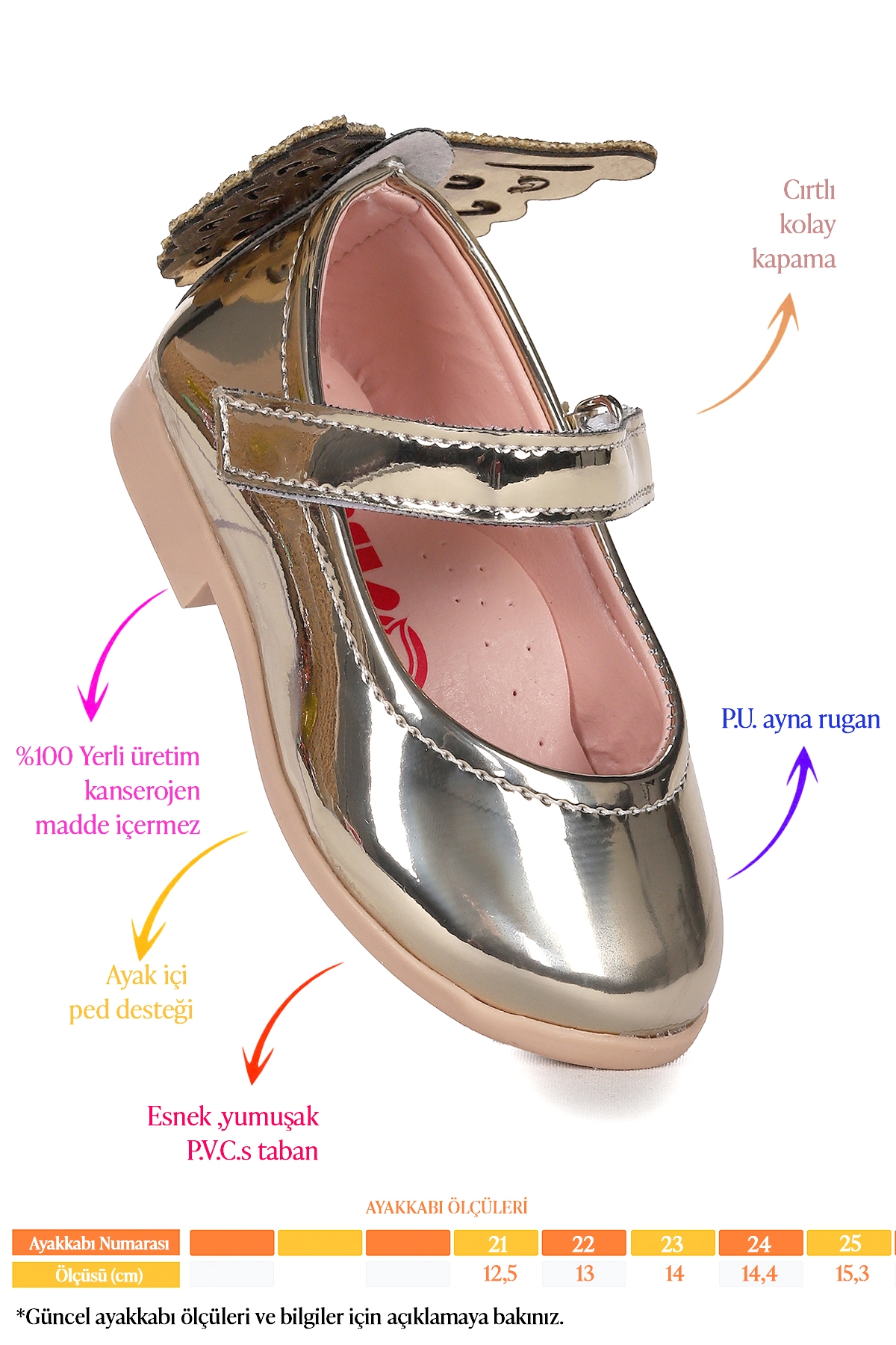 Kiko Kids Kiko Kids Friga Ayna Kelebek Cırtlı Kız Bebek Babet Ayakkabı Altın | Flo Altın - 3. görsel