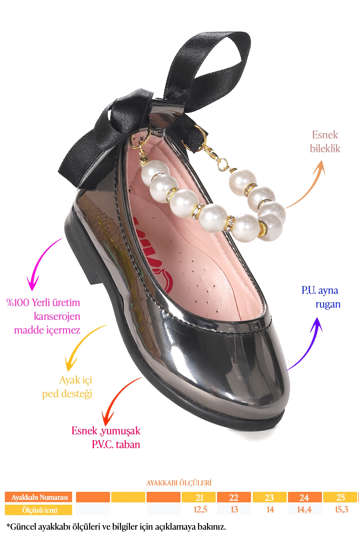 Blanch Ayna İncili Lastikli Kız Bebek Babet Ayakkabı Platin - Görsel 3