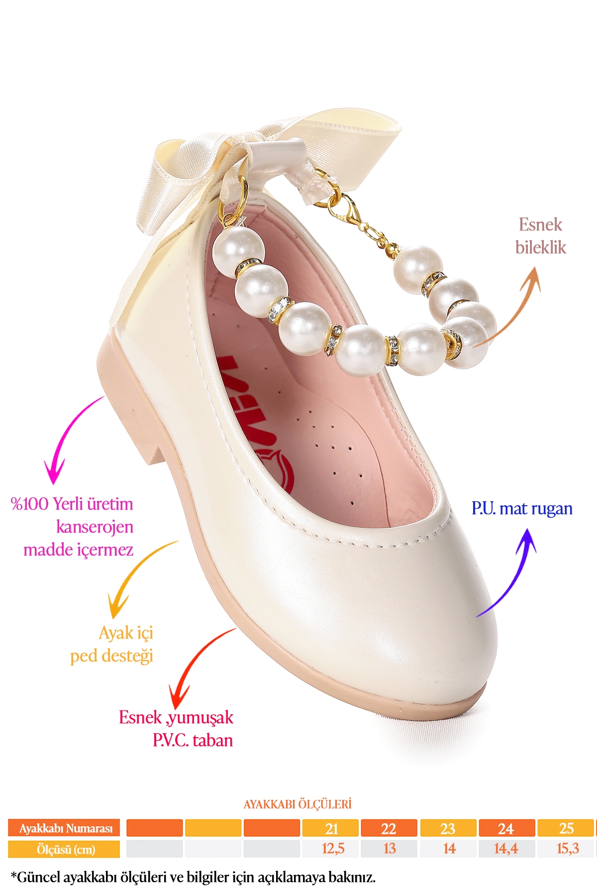 Kiko Kids Kiko Kids Beyaz Blanch İncili Lastikli Kız Bebek Babet Ayakkabı Sedef | Flo Beyaz - 3. görsel