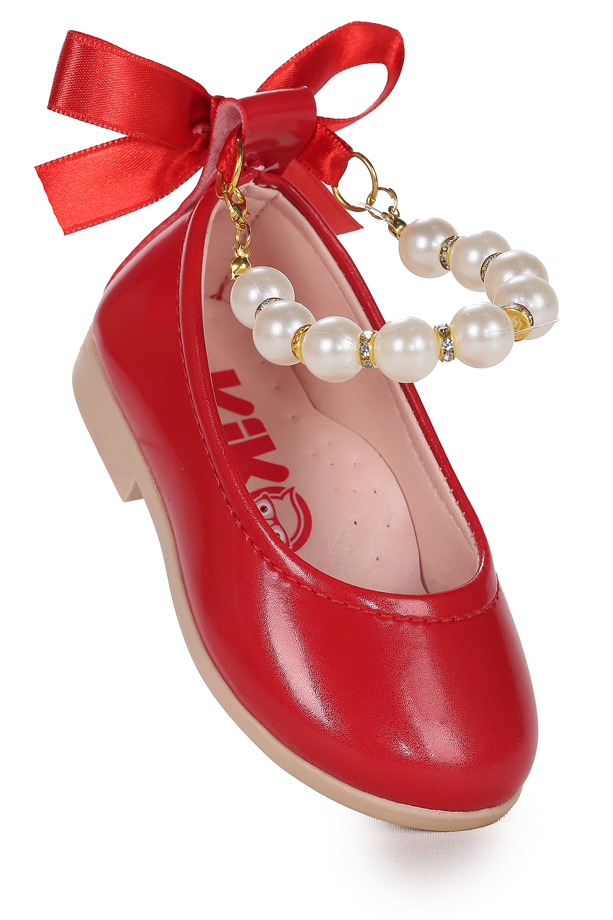 Blanch İncili Lastikli Kız Bebek Babet Ayakkabı Kırmızı - Görsel 4