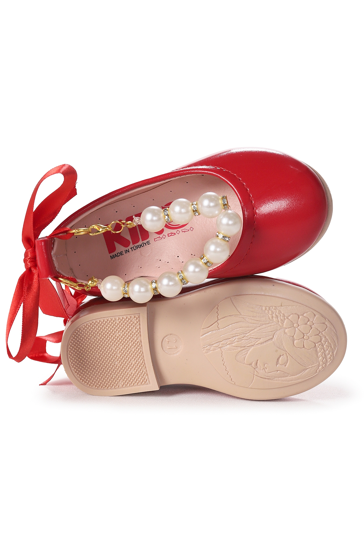 Blanch İncili Lastikli Kız Bebek Babet Ayakkabı Kırmızı - Görsel 6