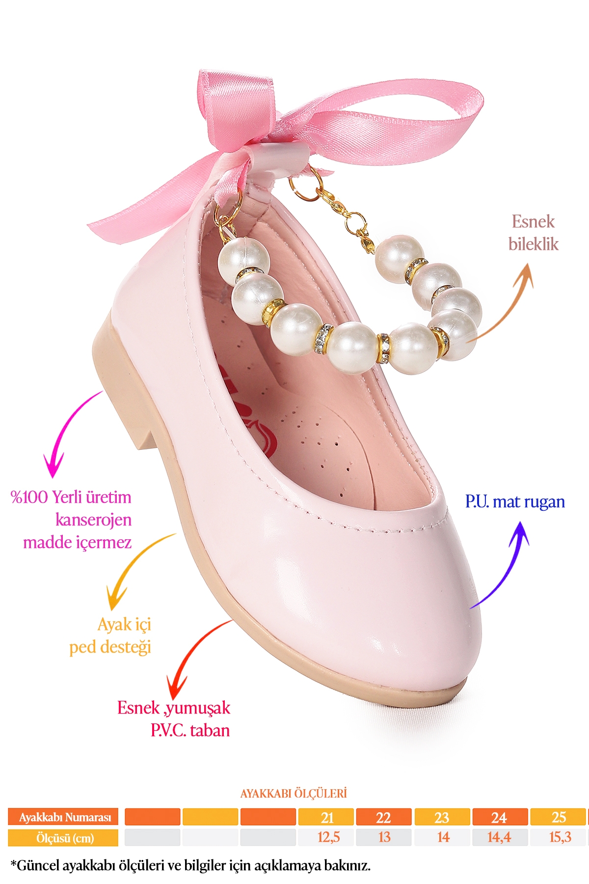 Blanch Rugan İncili Lastikli Kız Bebek Babet Ayakkabı Pudra - Görsel 3