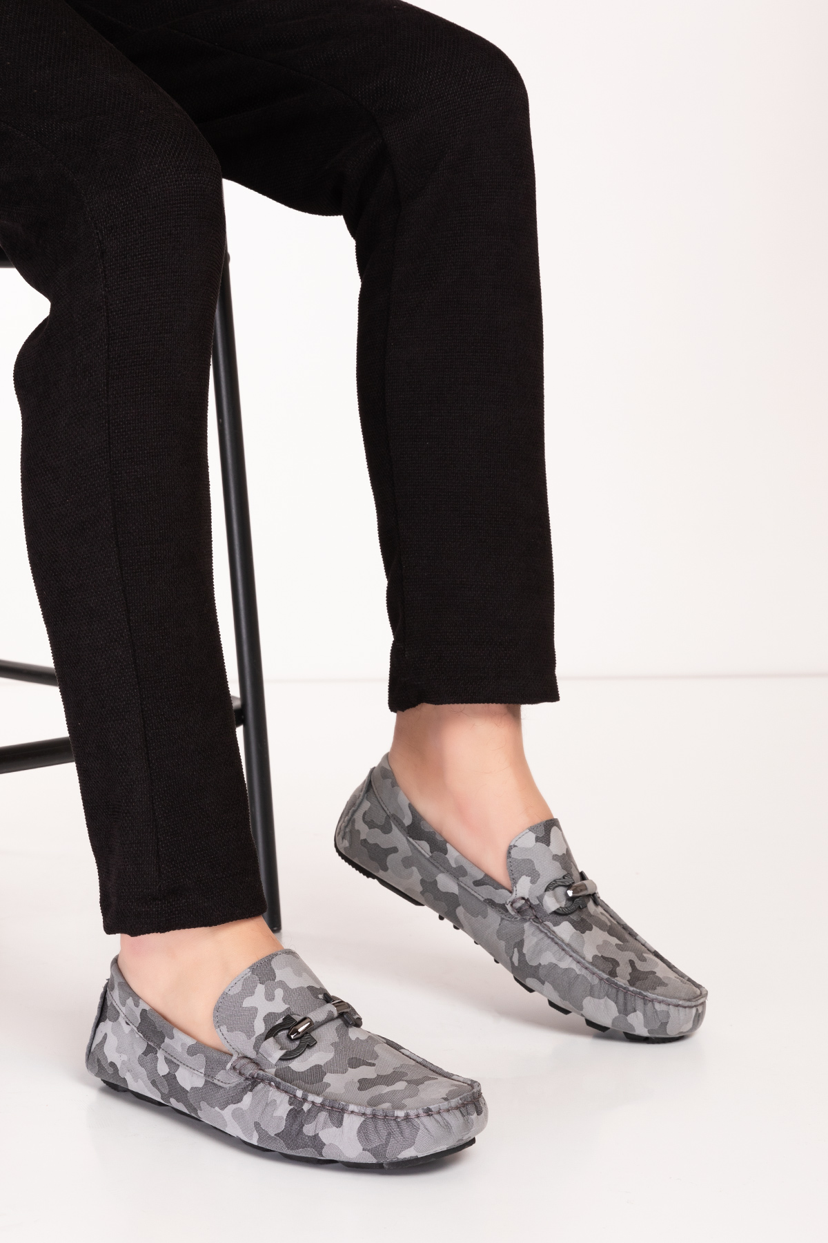 Gondol Erkek Hakiki Deri Esnek Taban Kamuflaj Desenli Loafer Ayakkabı tx.13883 - Görsel 2