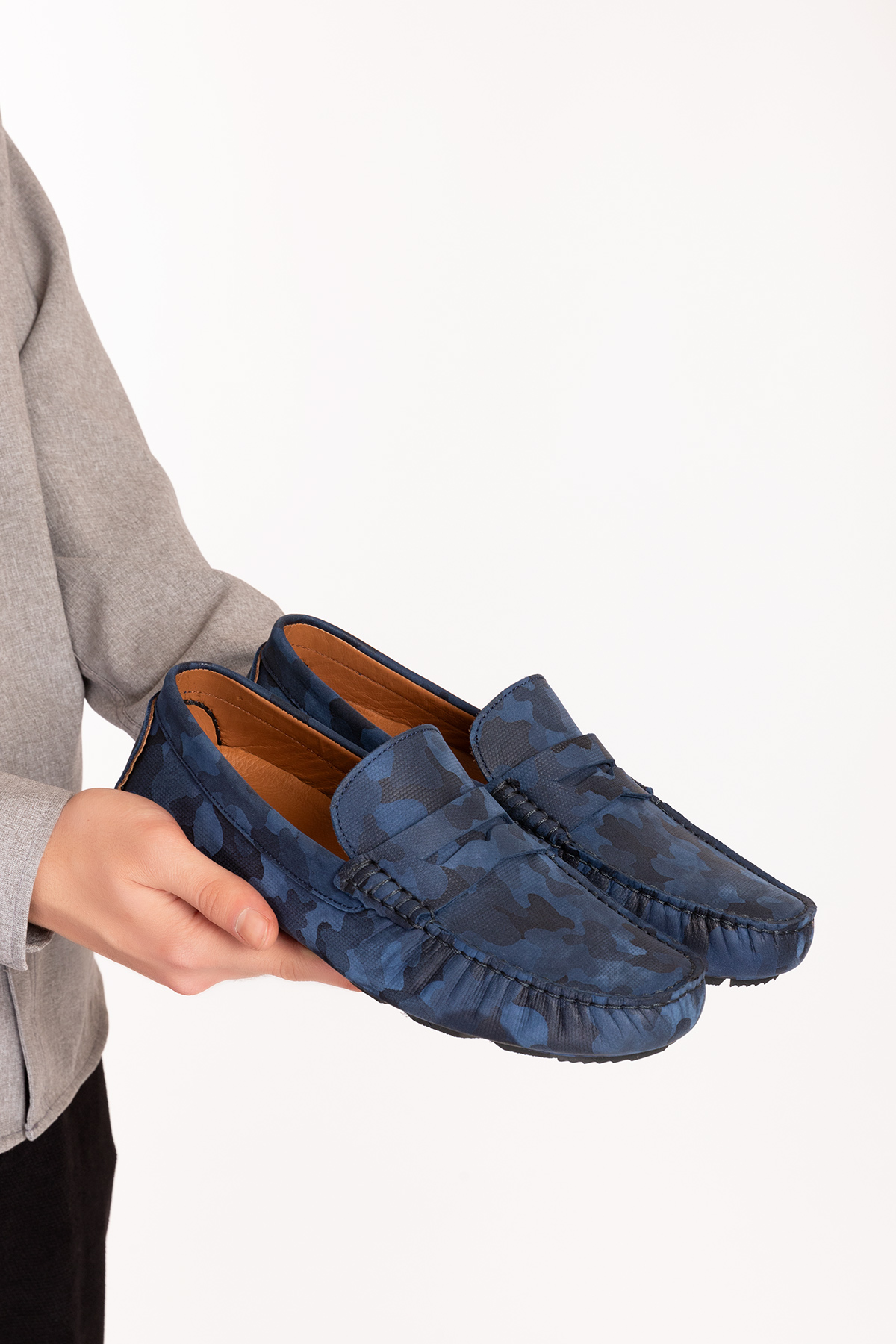 Gondol Erkek Hakiki Deri Esnek Taban Kamuflaj Desenli Loafer Ayakkabı tx.11873 - Görsel 5