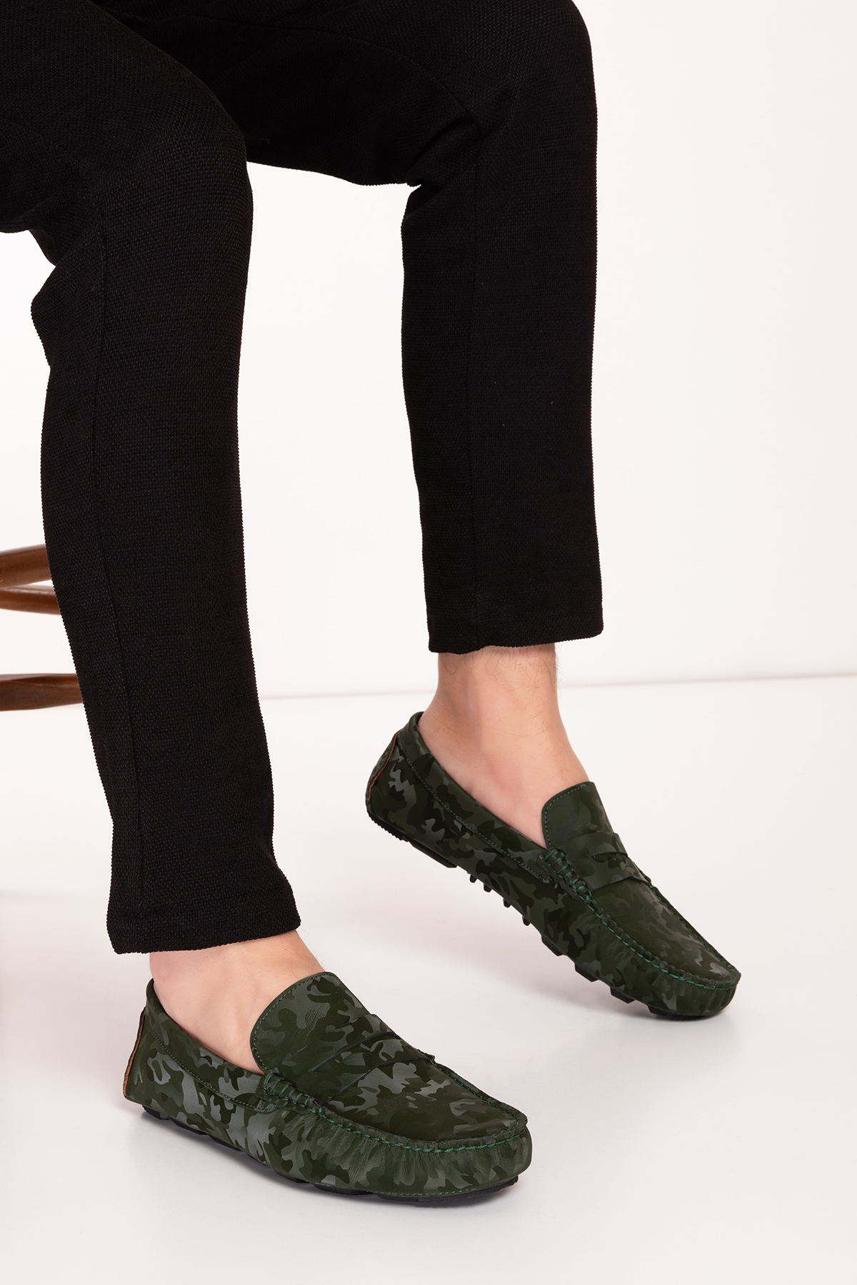 Gondol Erkek Hakiki Deri Esnek Taban Kamuflaj Desenli Loafer Ayakkabı tx.11873 - Görsel 4