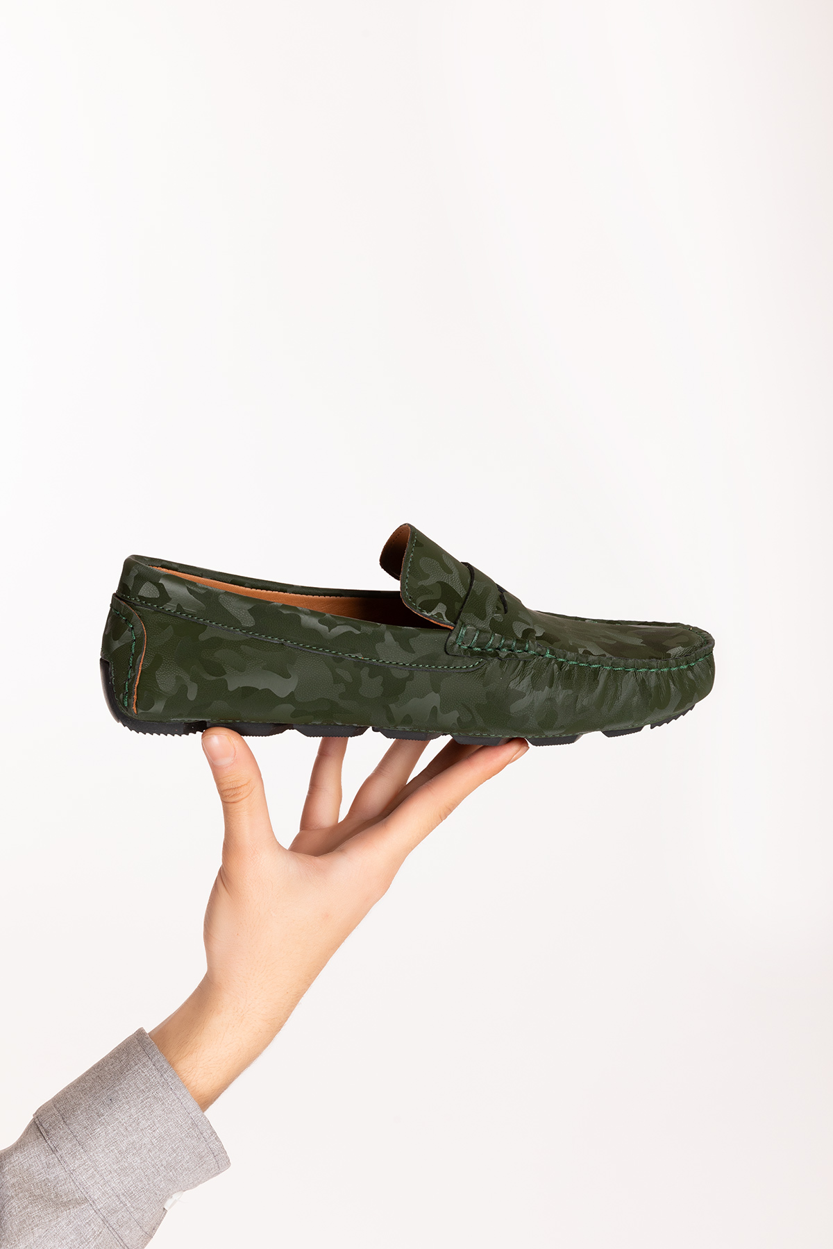 Gondol Erkek Hakiki Deri Esnek Taban Kamuflaj Desenli Loafer Ayakkabı tx.11873 - Görsel 5