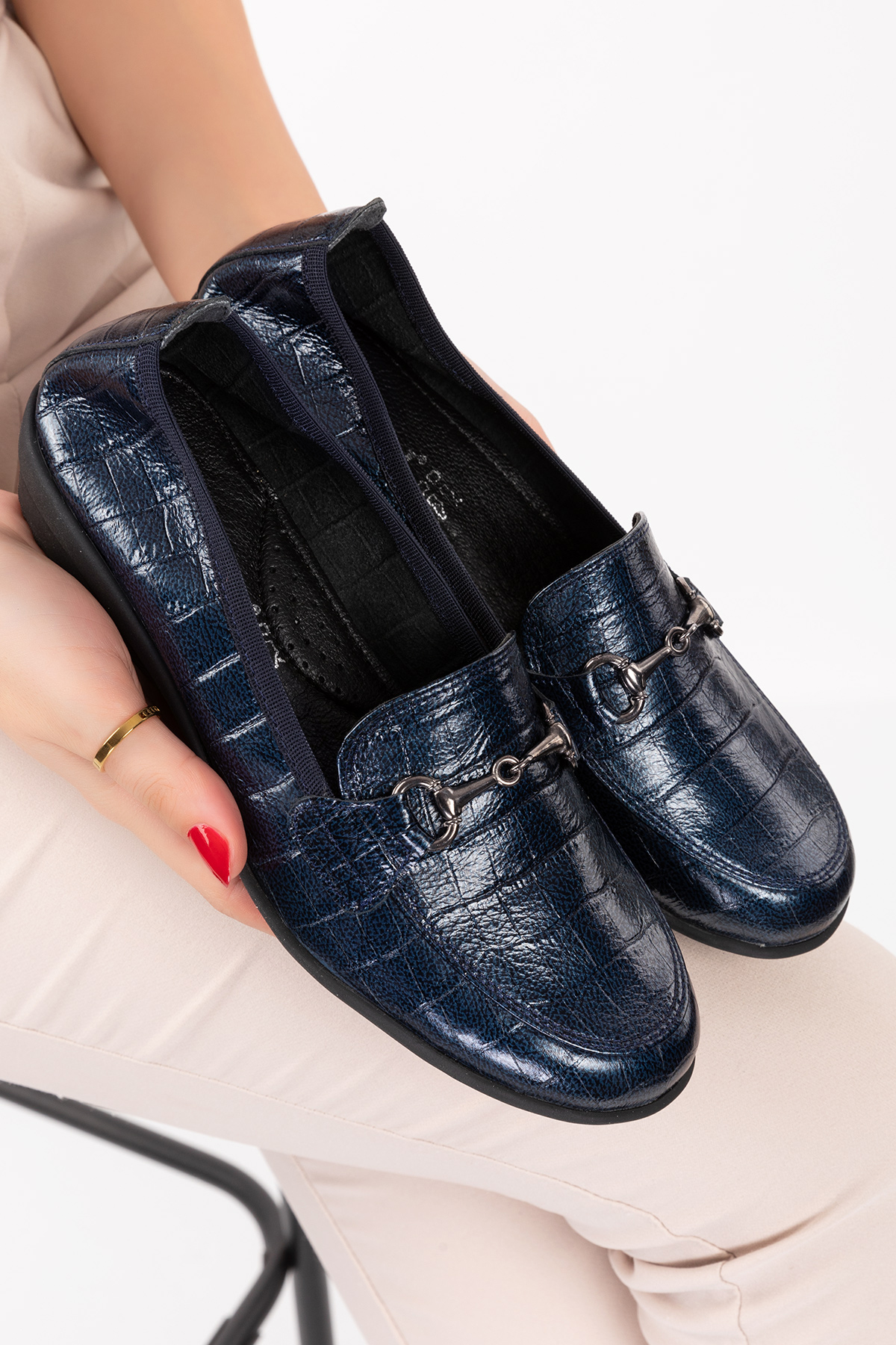 Gondol Kadın Hakiki Deri Anatomik Taban Lastikli Babet ell.7085 - Görsel 6