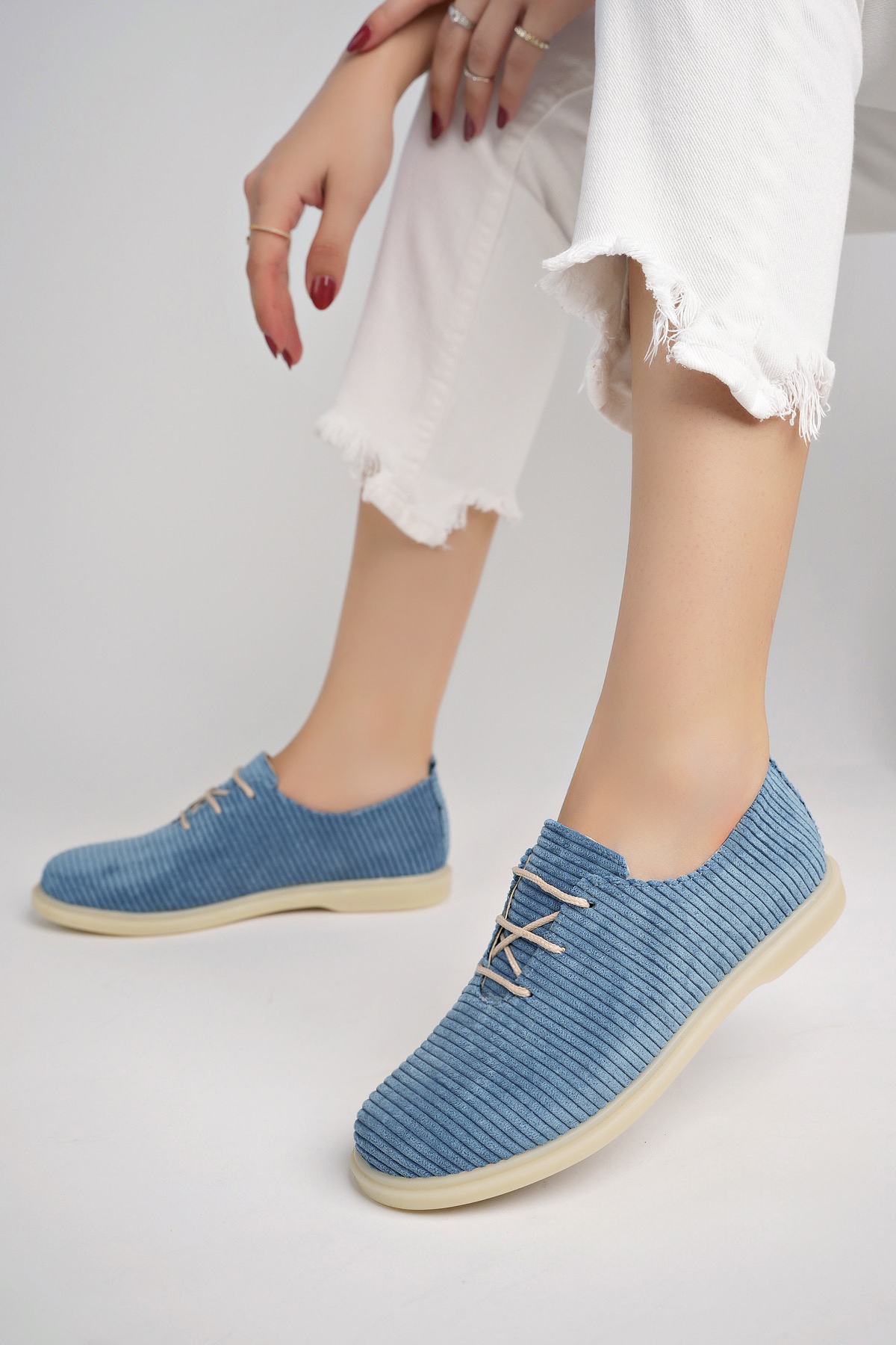 Kadın Rahat Slikon Taban Günlük Babet Ayakkabı Ppl.200 Mavi - Görsel 3