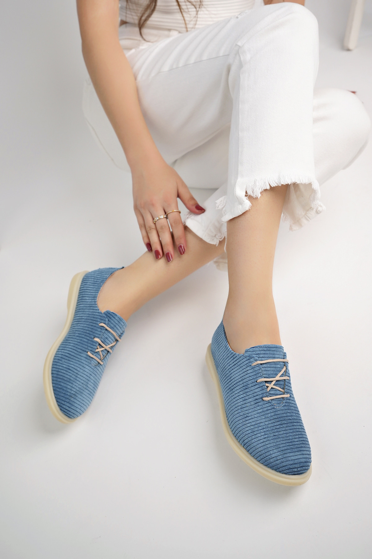 Kadın Rahat Slikon Taban Günlük Babet Ayakkabı Ppl.200 Mavi - Görsel 4