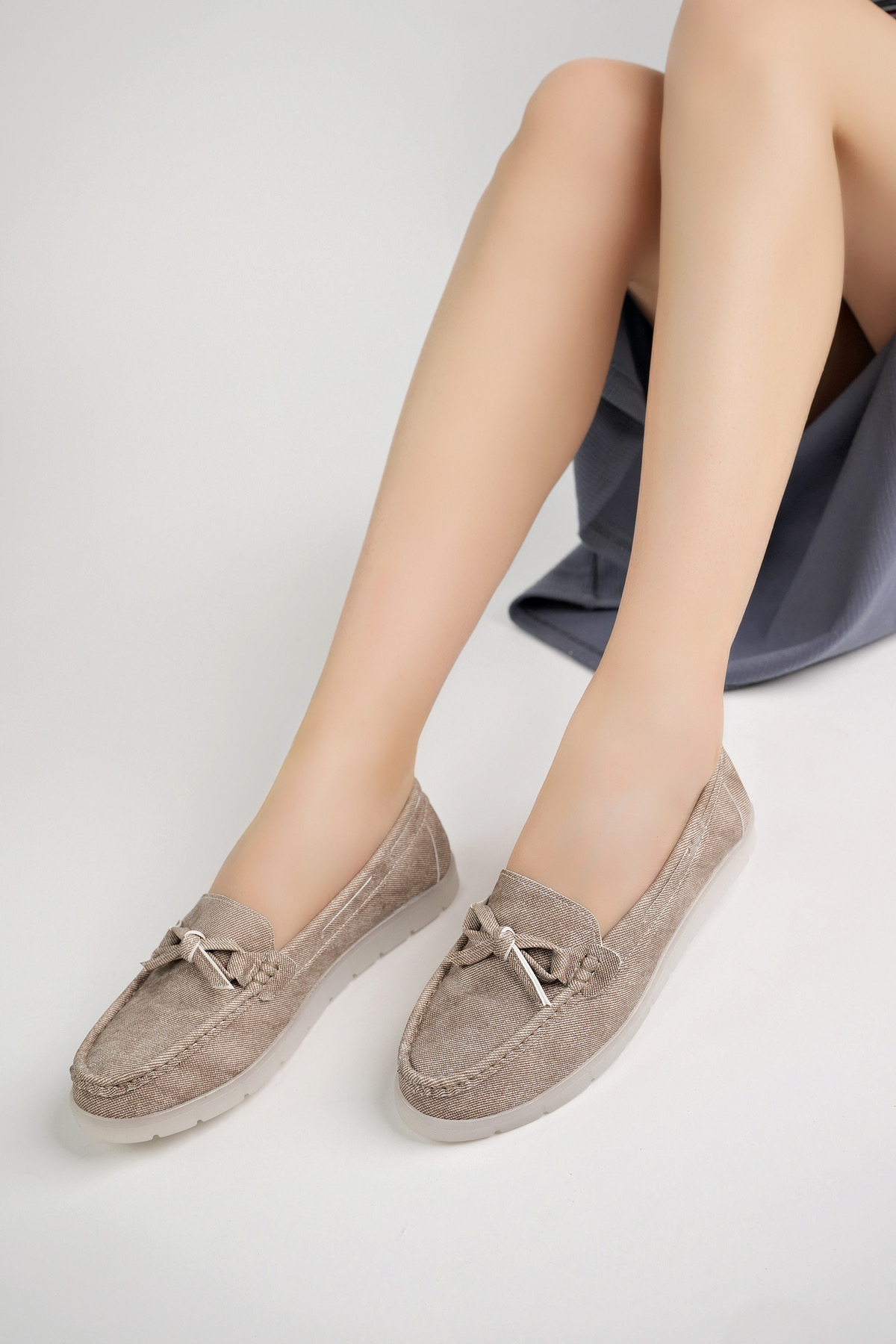 Kadın Rahat Slikon Taban Günlük Loafer Ayakkabı Ppl.211 Vizon - Görsel 2