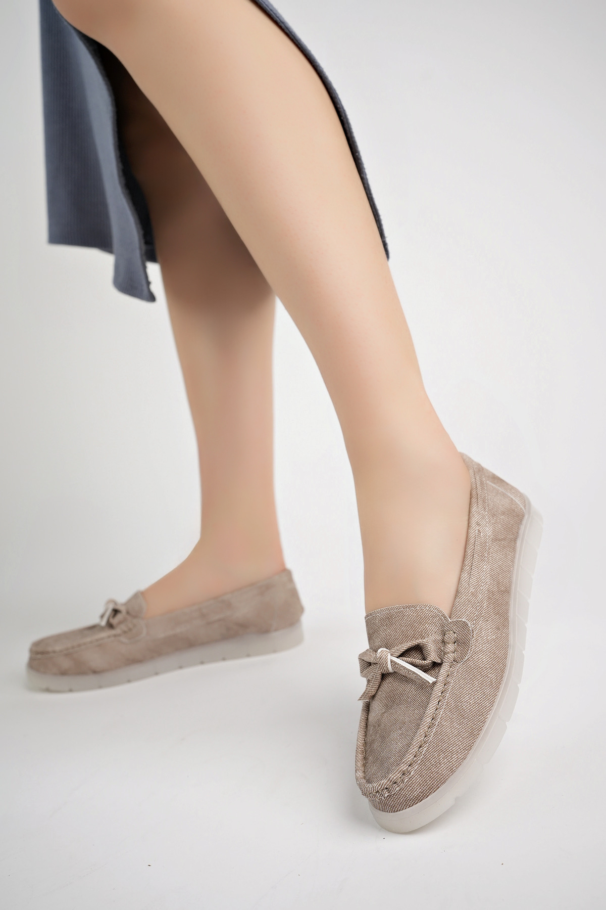 Kadın Rahat Slikon Taban Günlük Loafer Ayakkabı Ppl.211 Vizon - Görsel 3