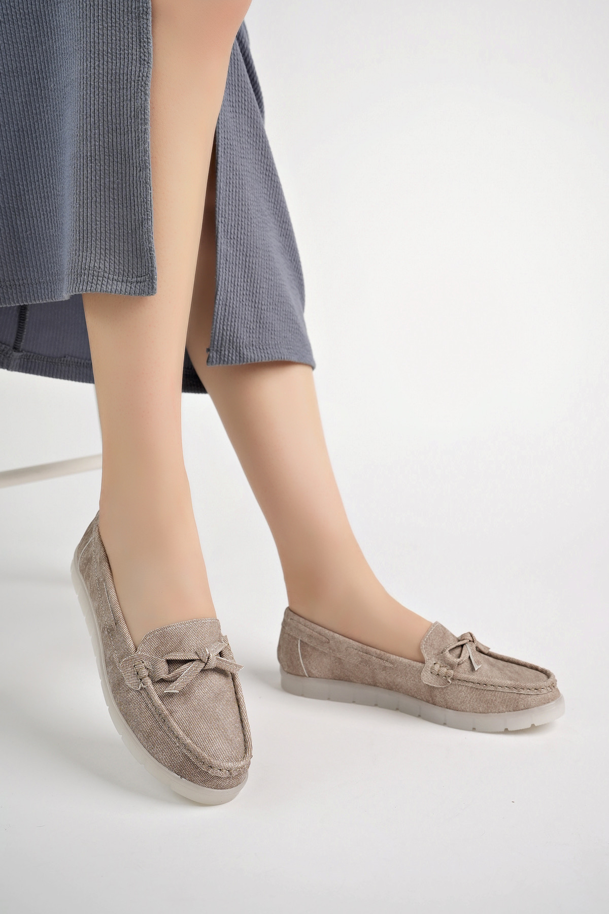 Kadın Rahat Slikon Taban Günlük Loafer Ayakkabı Ppl.211 Vizon - Görsel 4