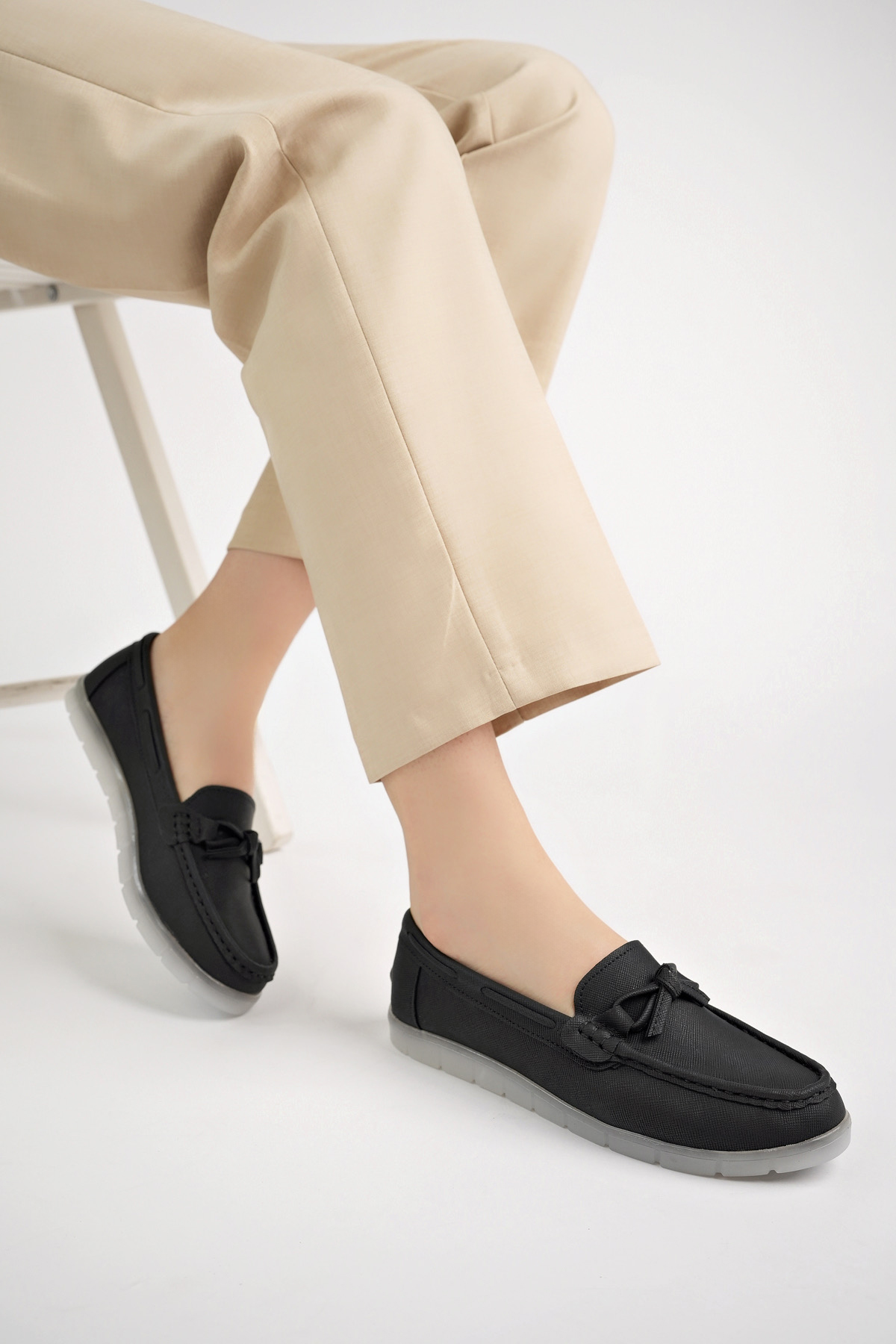 Kadın Rahat Slikon Taban Günlük Loafer Ayakkabı Ppl.211 Siyah - Görsel 4