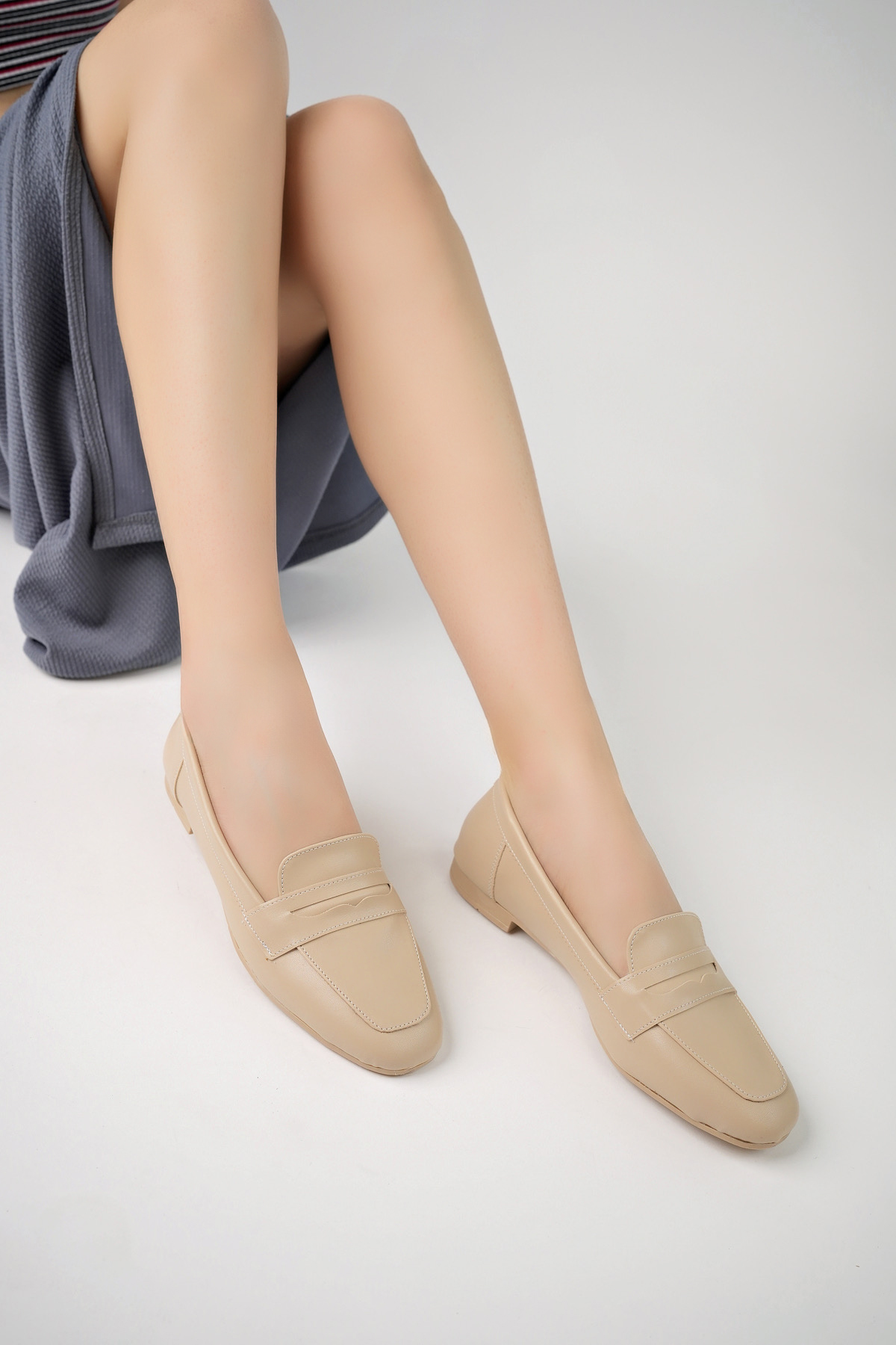 Kadın Yazlık Rahat Küt Burun Gözlük Fiyonk Babet Ayakkabı .2024.053 Ten - Görsel 2