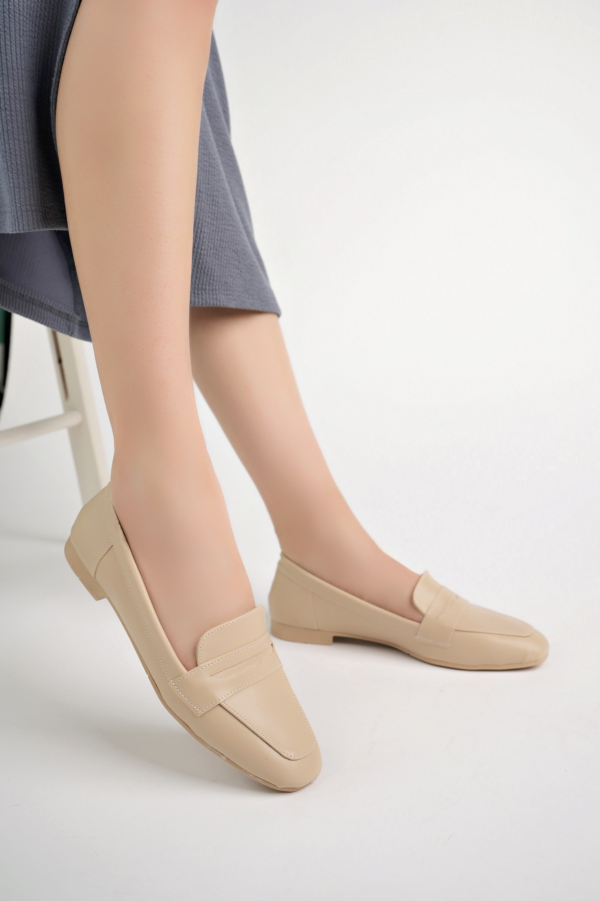 Kadın Yazlık Rahat Küt Burun Gözlük Fiyonk Babet Ayakkabı .2024.053 Ten - Görsel 4