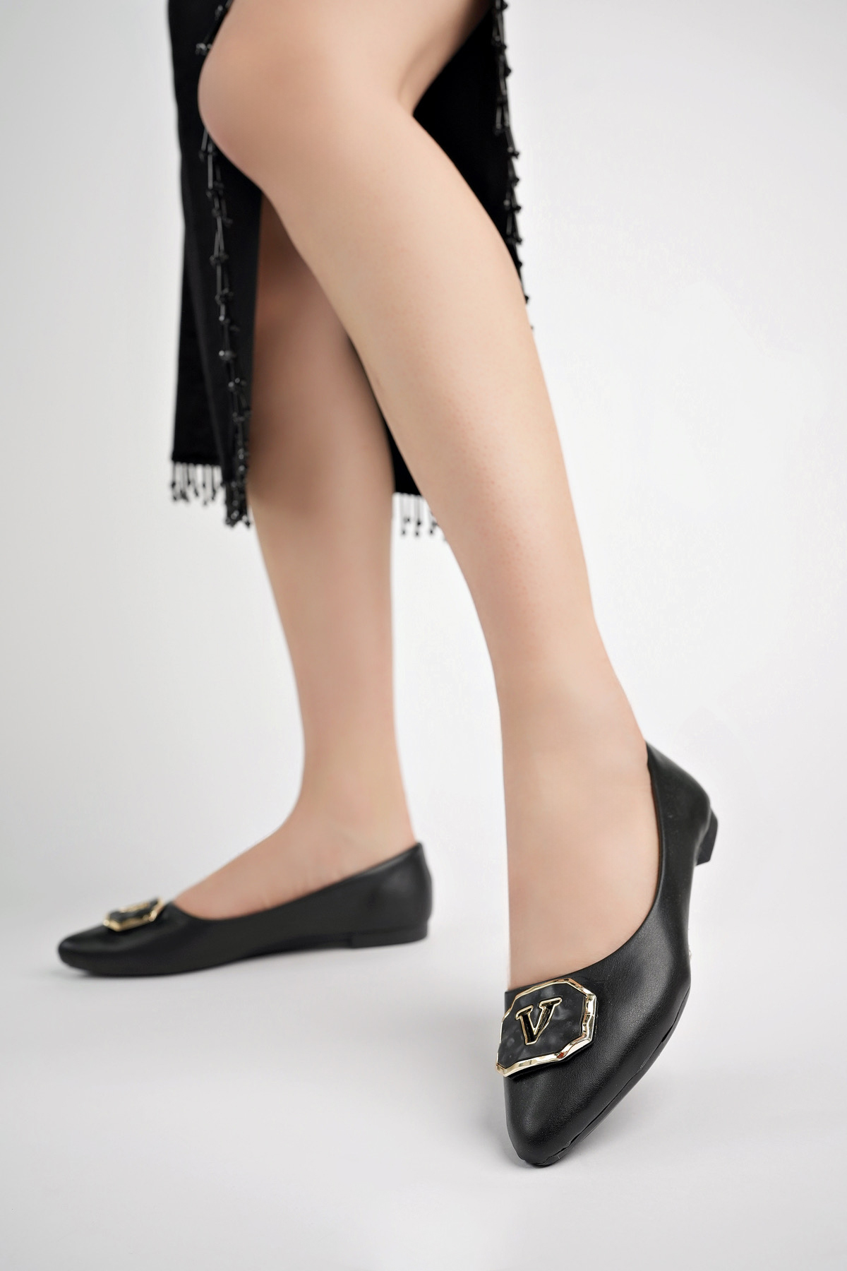 Kadın Yazlık Rahat Tokalı Sivri Burun Babet Ayakkabı .040 Siyah - Görsel 3