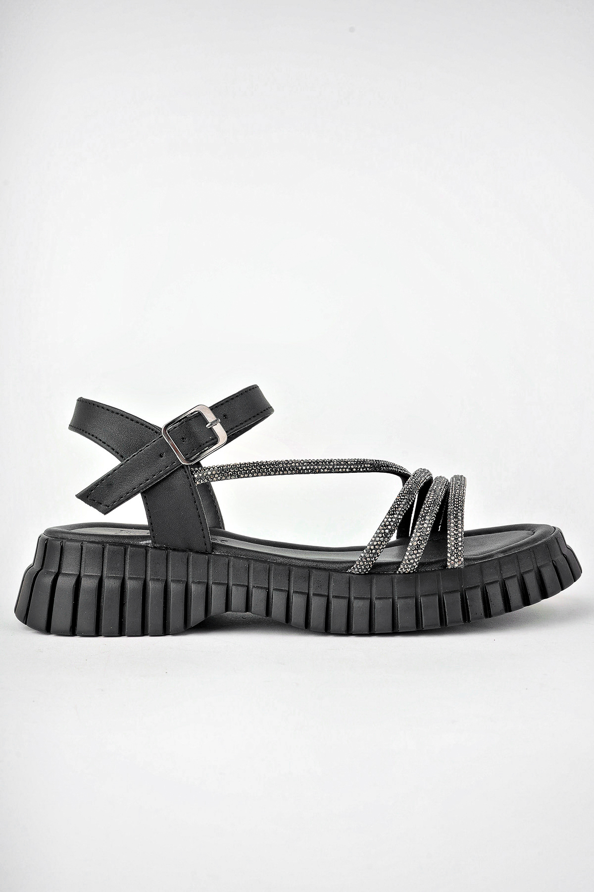Kadın Sandalet Taş Detaylı Garantili Abb.811 Siyah - Görsel 6