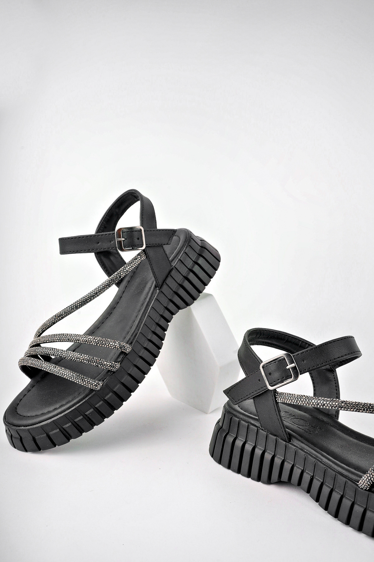 Kadın Sandalet Taş Detaylı Garantili Abb.811 Siyah - Görsel 7