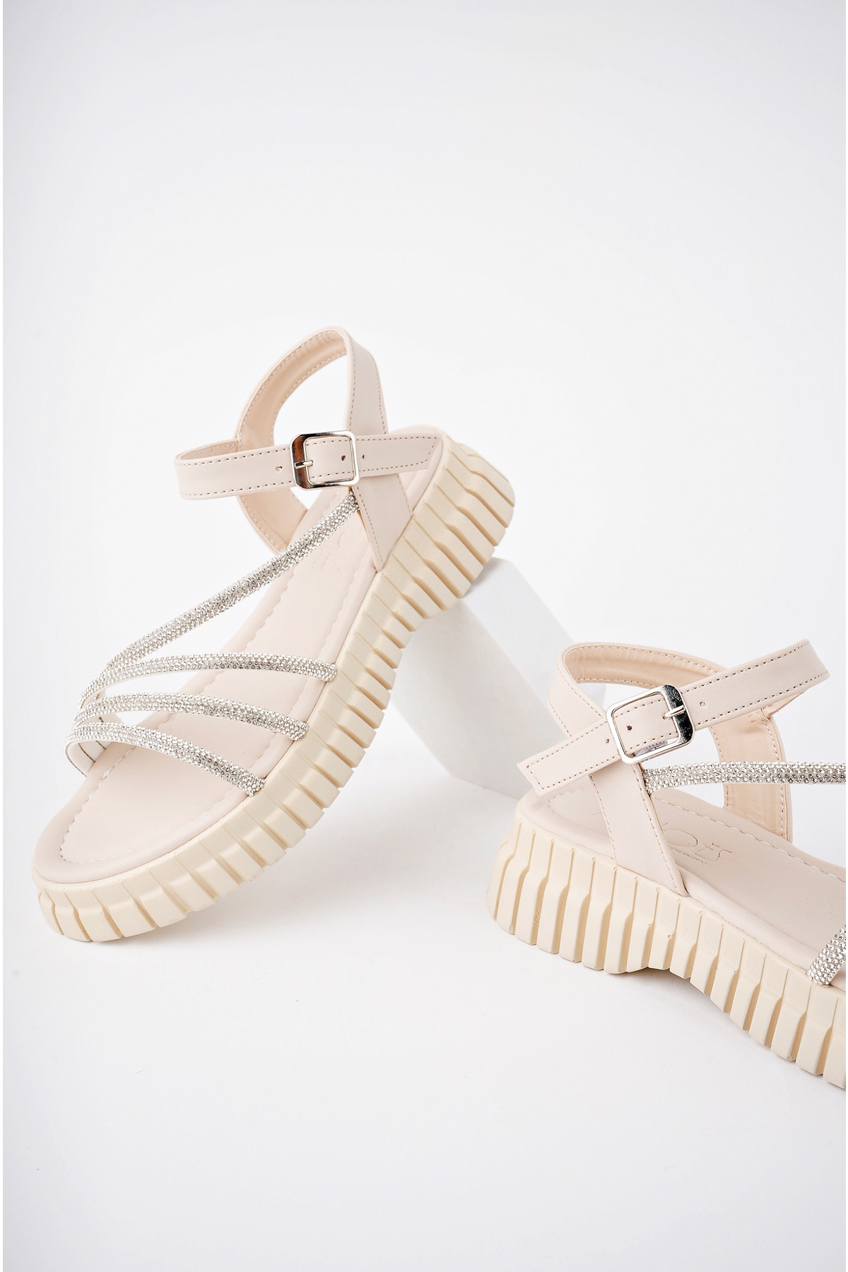 Kadın Sandalet Taş Detaylı Garantili Abb.811 Ten - Görsel 8