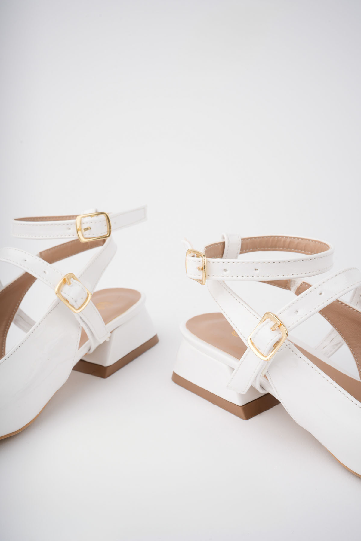 Kadın 4 cm Topuklu Klasik Köşeli Burun Mary Jane Kolej Ayakkabı Ckr.014 Beyaz - Görsel 7