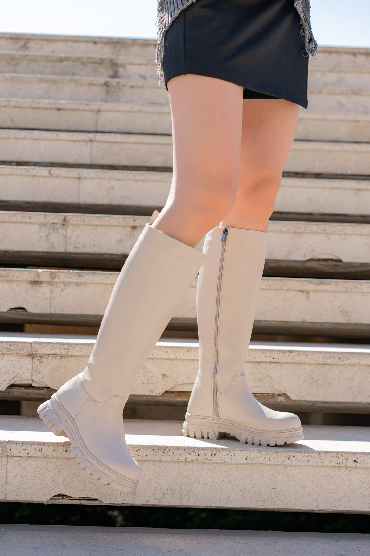 Garantili Esnek içi Kürklü Orotpedik iç Taban Kaymaz Kauçuk Su Geçirmez Çizme Ten - Görsel 6