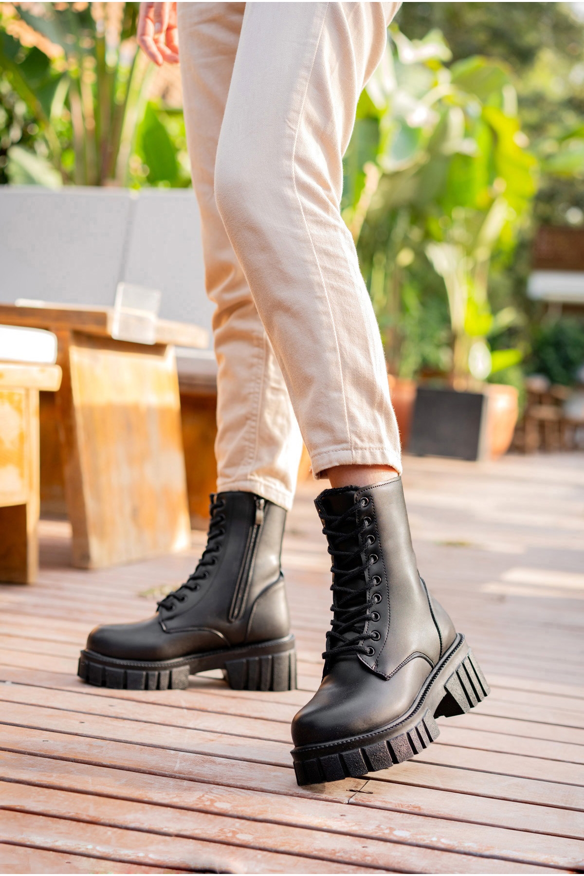 Kadın Ortopedik İç Taban içi Kürklü Su Geçirmez Kaymaz Kauçuk Taban Garantili Kı Siyah - Görsel 5