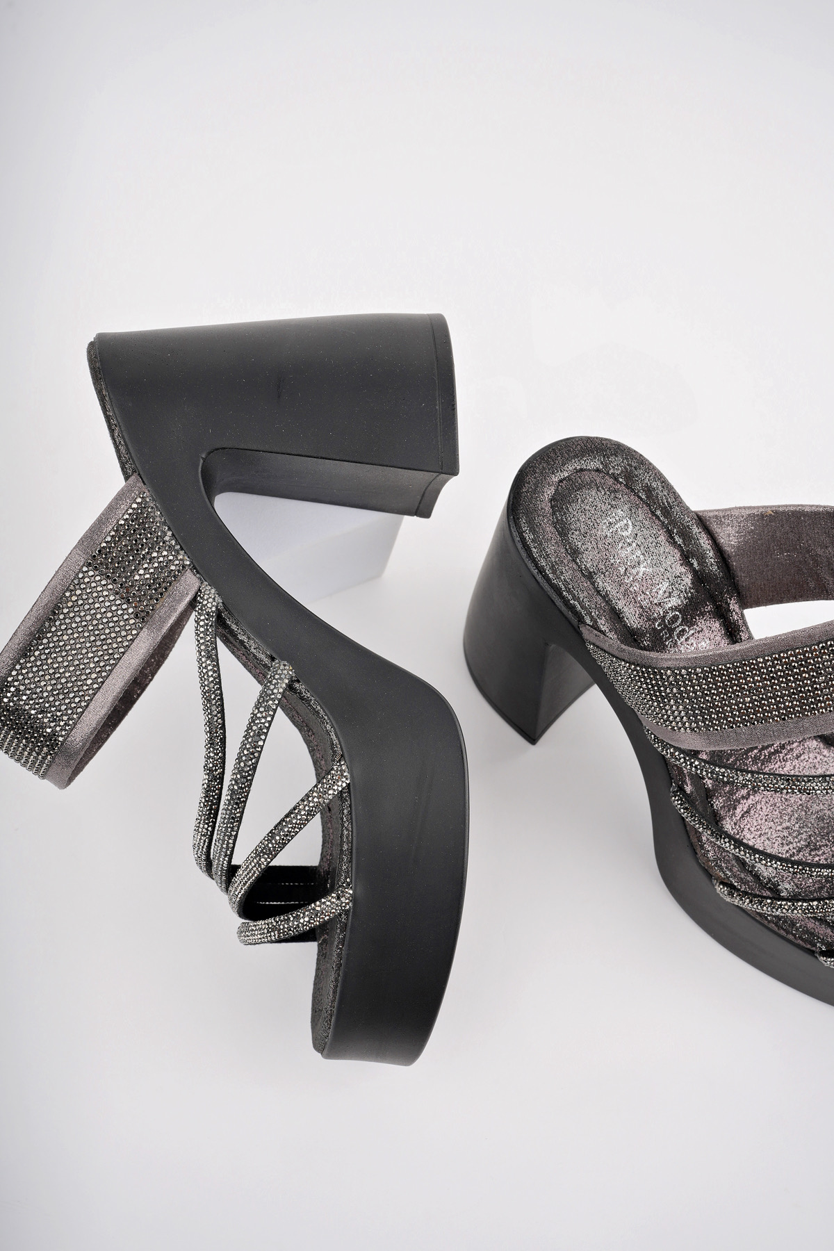 Kadın Yüksek 12 cm Topuklu Klasik Platform Ayakkabı Platin - Görsel 4