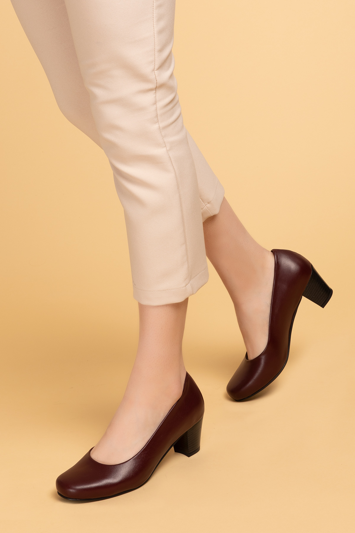 Gondol Kadın Hakiki Deri Yuvarlak Burun Rahat Topuklu Ayakkabı şhn.5116-1 - Görsel 5