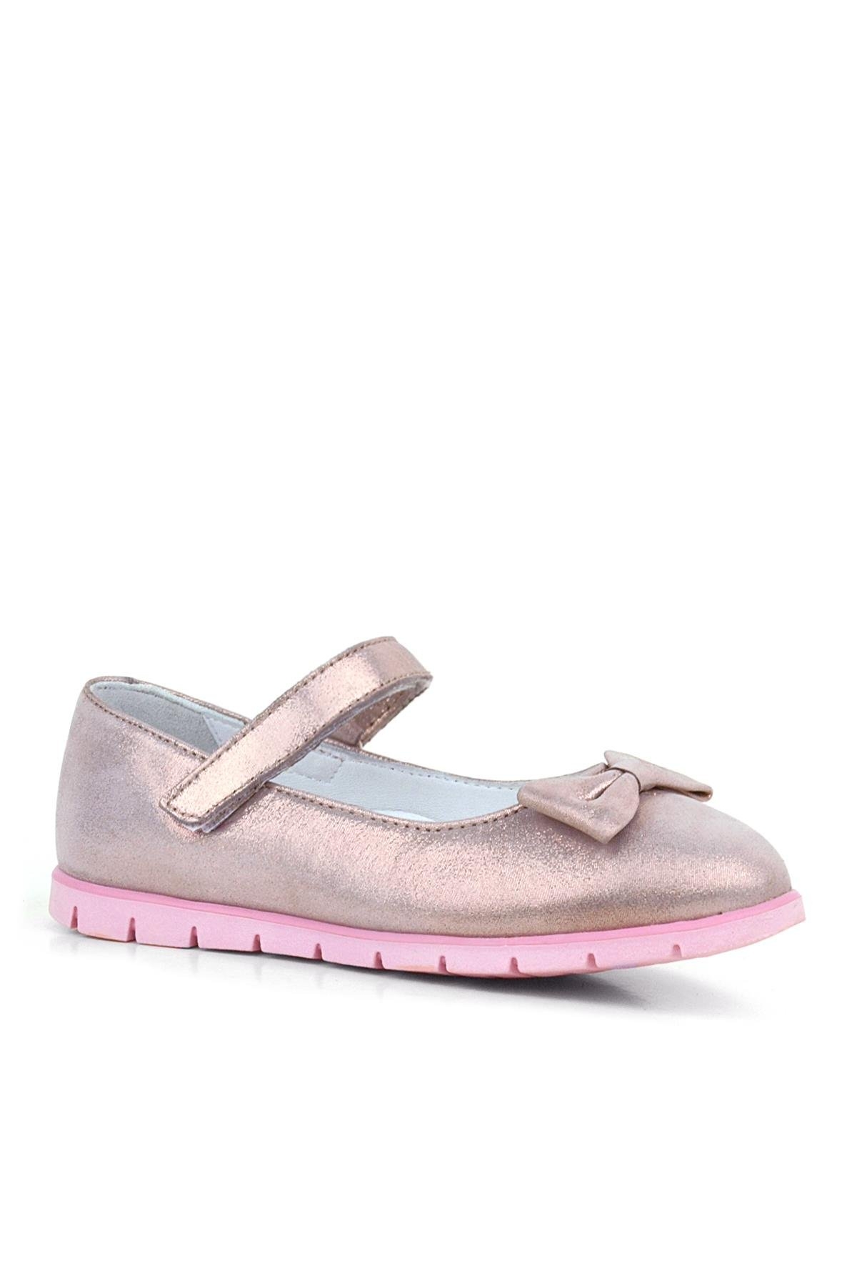 Hakiki Deri Pembe Simli Fiyonklu Cırtlı Kız Çocuk Babet Ayakkabı - Görsel 3