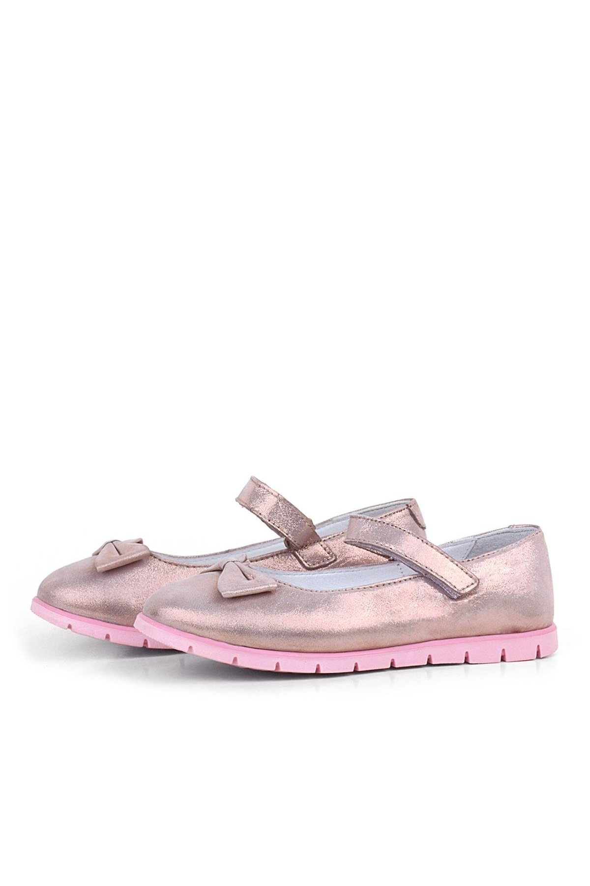 Hakiki Deri Pembe Simli Fiyonklu Cırtlı Kız Çocuk Babet Ayakkabı - Görsel 5
