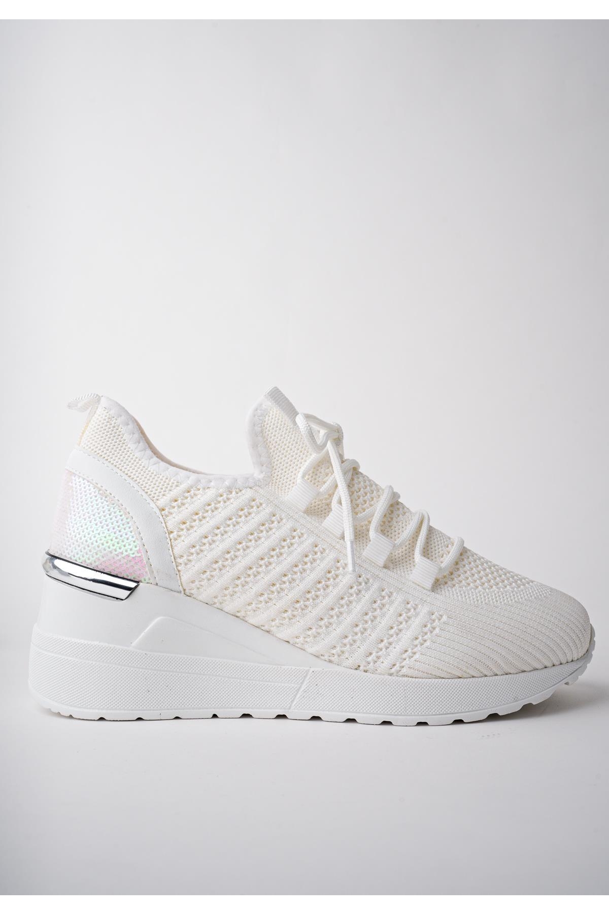 Muggo Muggo Beyaz TYRA Garantili Kadın Ortopedik Yüksek Taban Günlük Bağcıklı Triko Sneaker Spor Ayakkabı Flo'da! Beyaz - 4. görsel