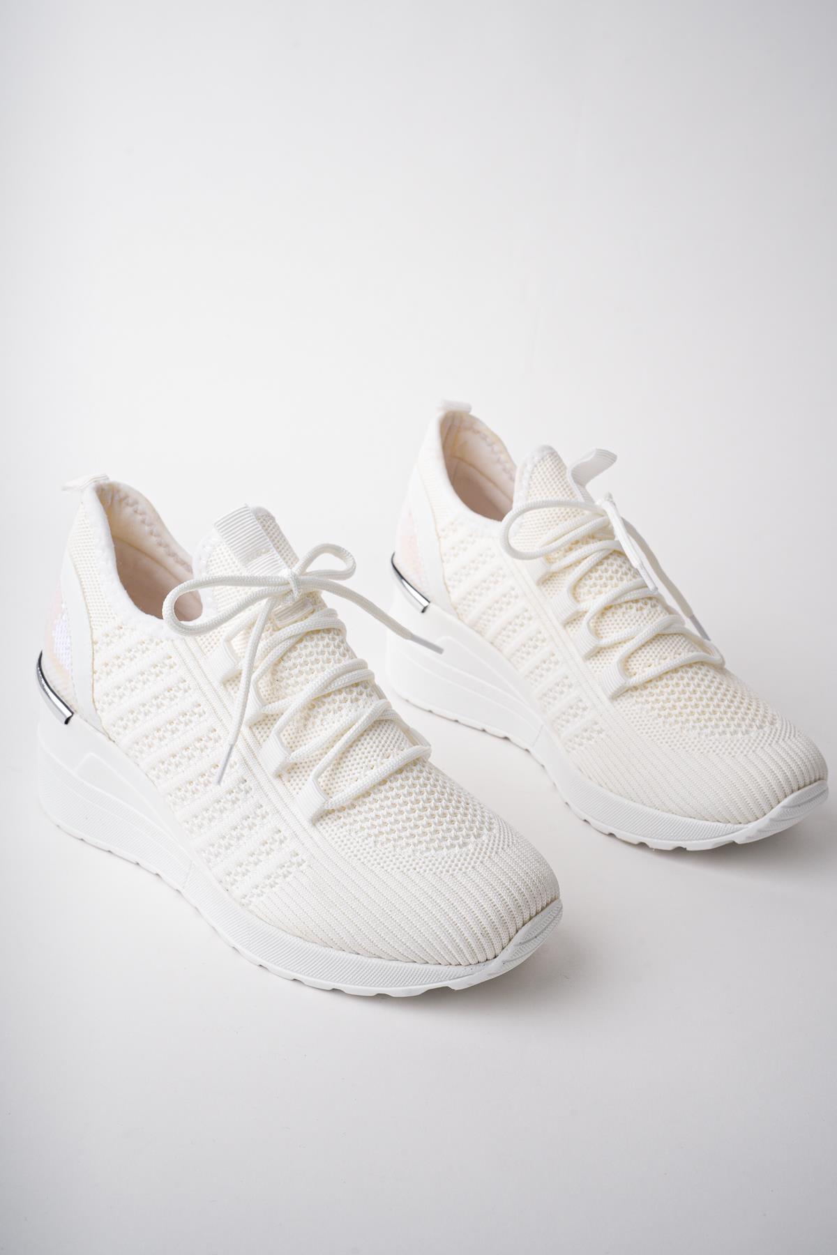 Muggo Muggo Beyaz TYRA Garantili Kadın Ortopedik Yüksek Taban Günlük Bağcıklı Triko Sneaker Spor Ayakkabı Flo'da! Beyaz - 6. görsel